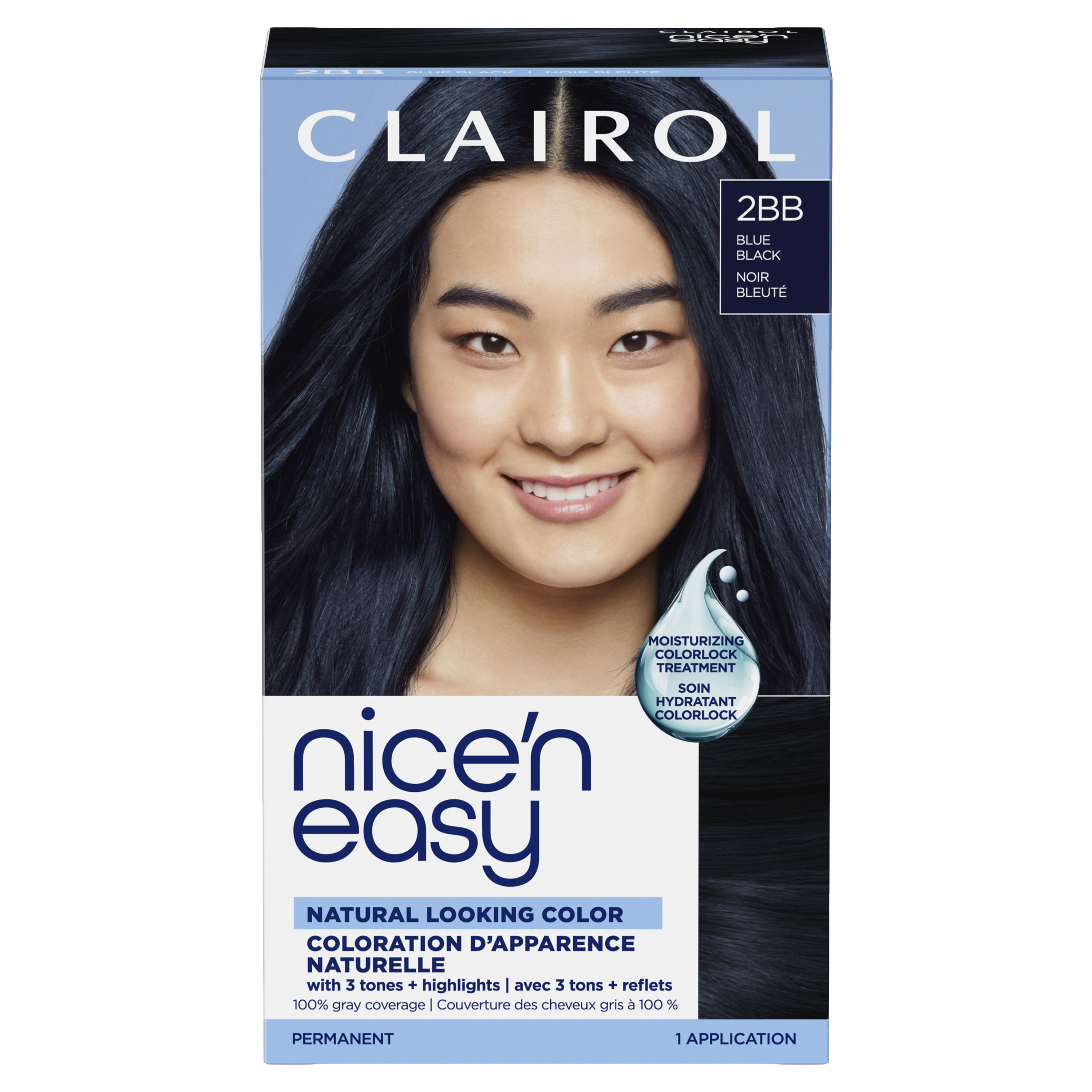 Clairol Nice'n Easy Permanent Hair Dye, 2BB Blue Black, 1 kit
