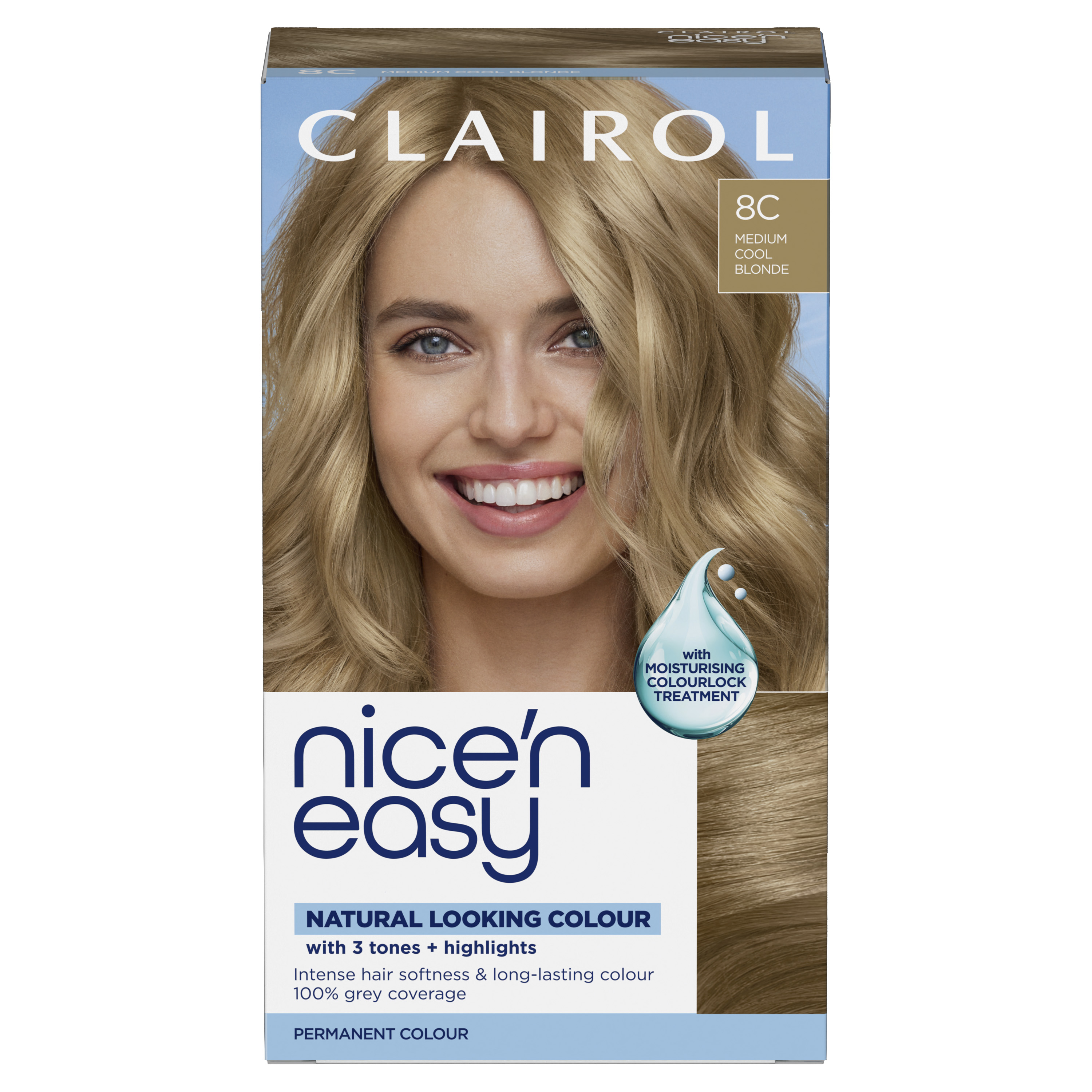Clairol Nice'n Easy Permanent Hair Dye, 8C Medium Cool Blonde, 1
