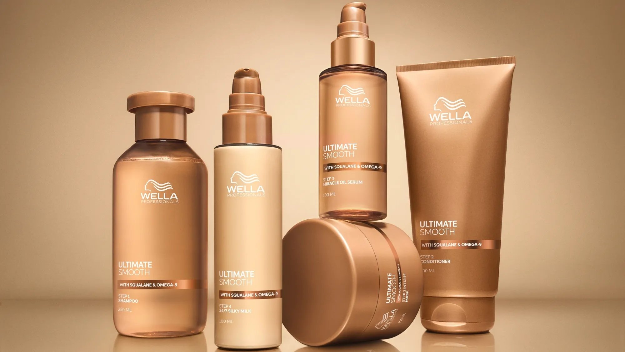 ULTIMATE SMOOTH Shampoo, Miracle Oil Serum, Maschera e Conditioner Silky Milk.