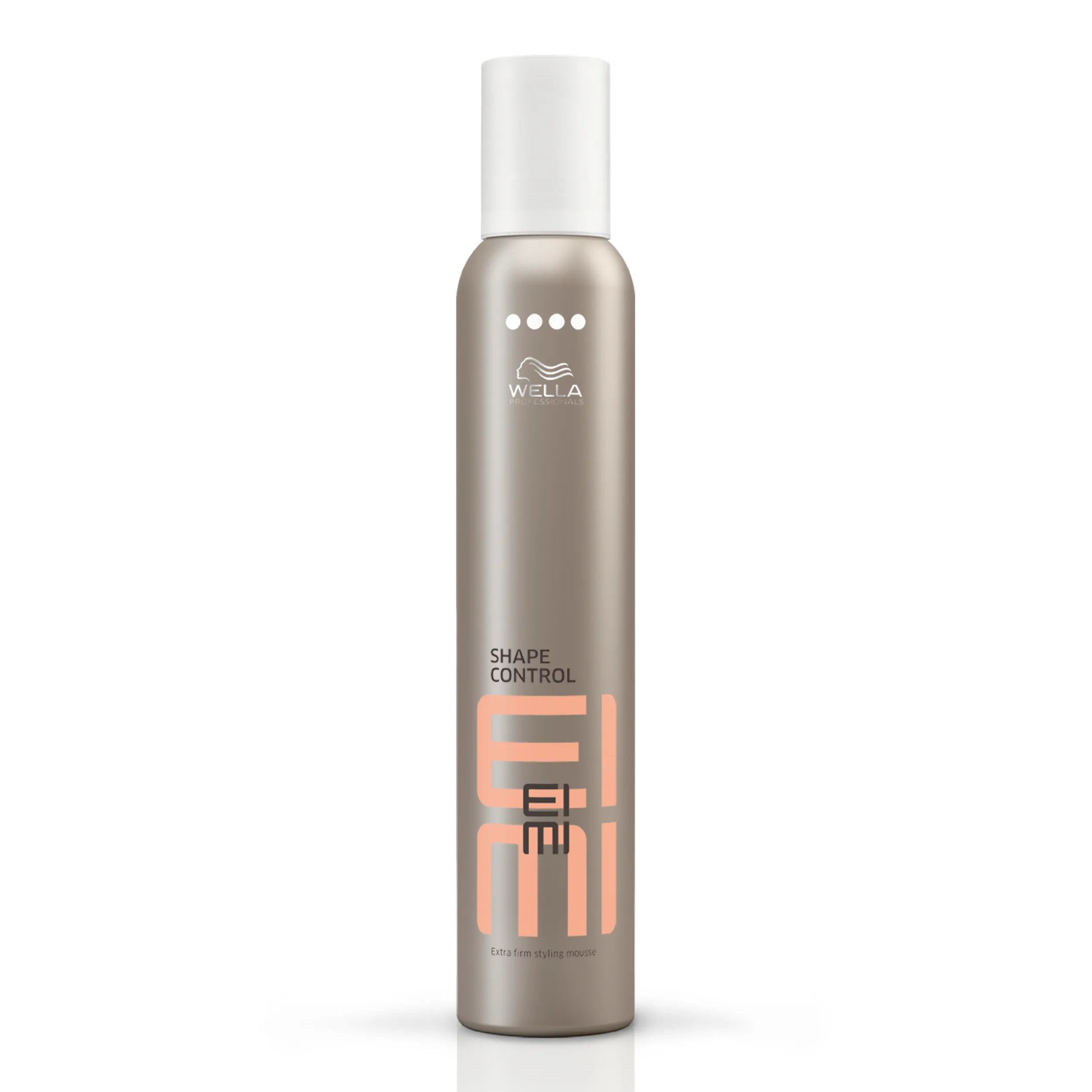 Wella EIMI Shape control Mousse packshot - a bottle with a white lid and pink EIMI logo.