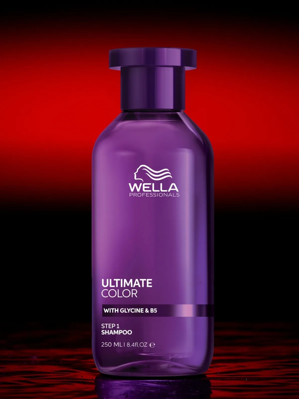 ULTIMATE COLOR Shampoo on a red background.