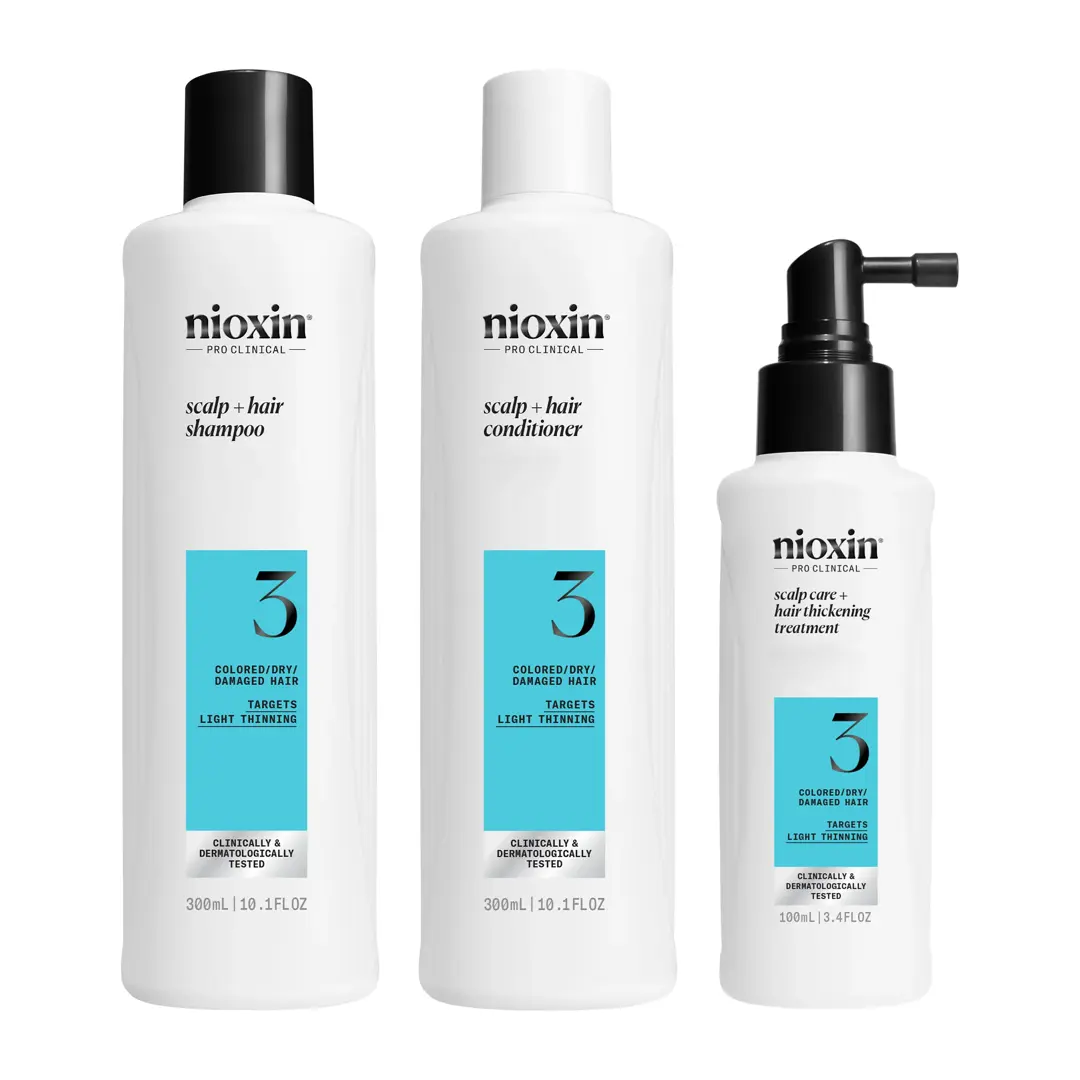 Prodotti del Kit Nioxin Sistema 3 su sfondo bianco