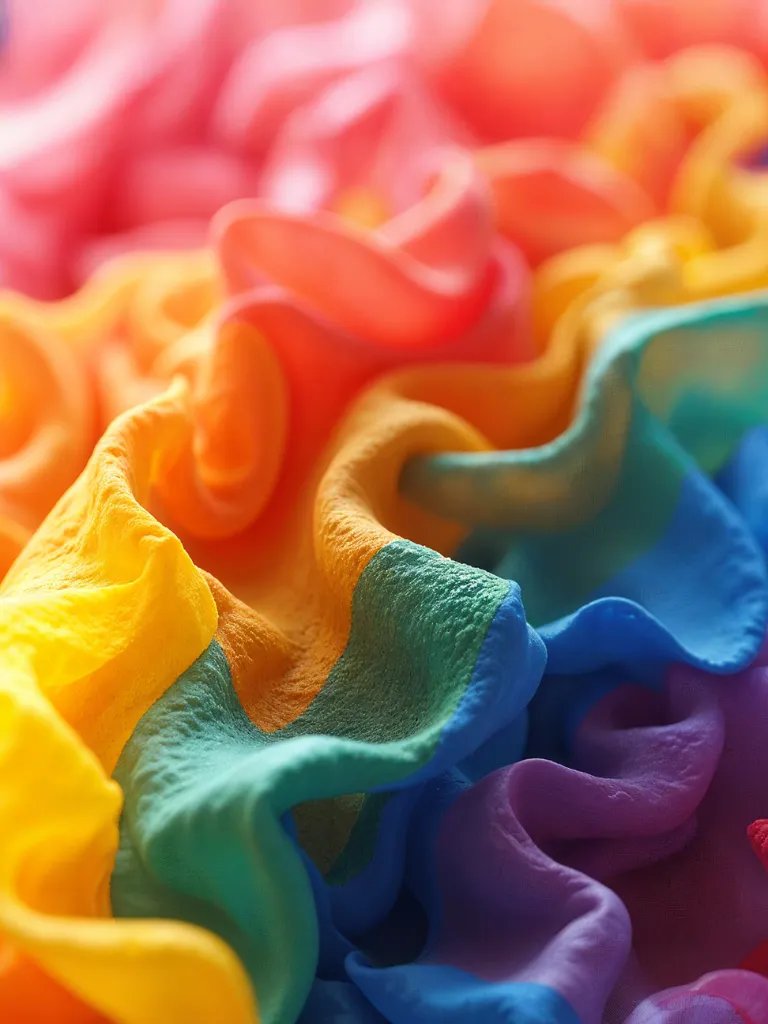 A rainbow printed on chiffon silk fabric.