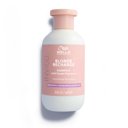 Packshot of invigo blonde recharge shampoo, white background pick bottle with white text.