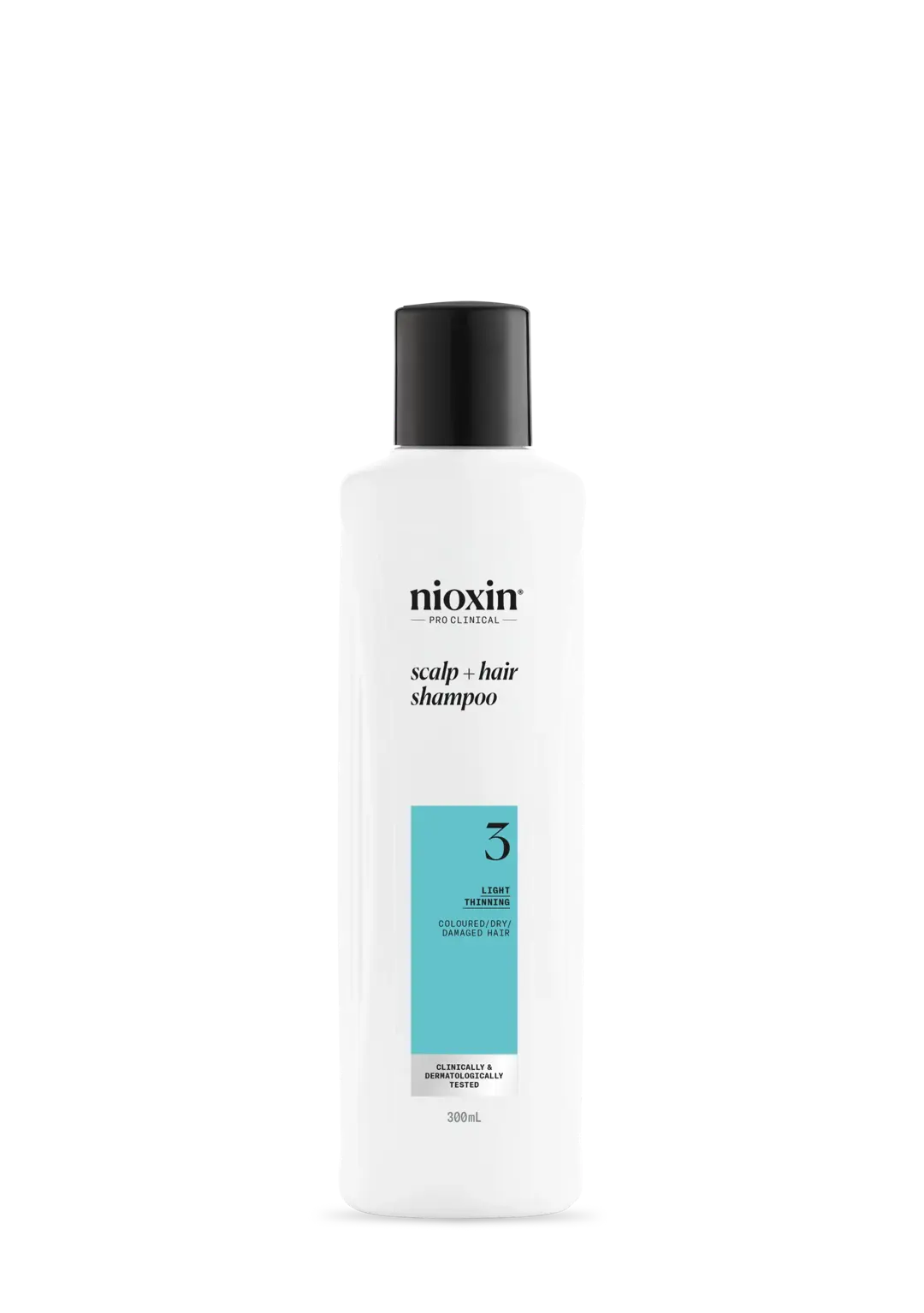 Flacone di Shampoo Nioxin Sistema 3 su sfondo bianco