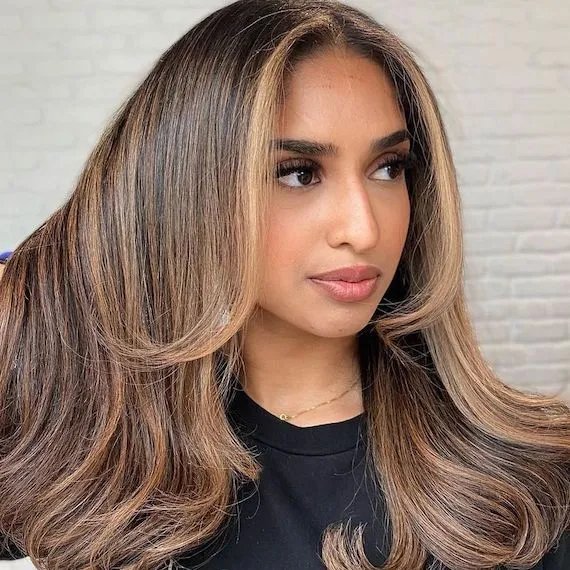Model with brown long hair