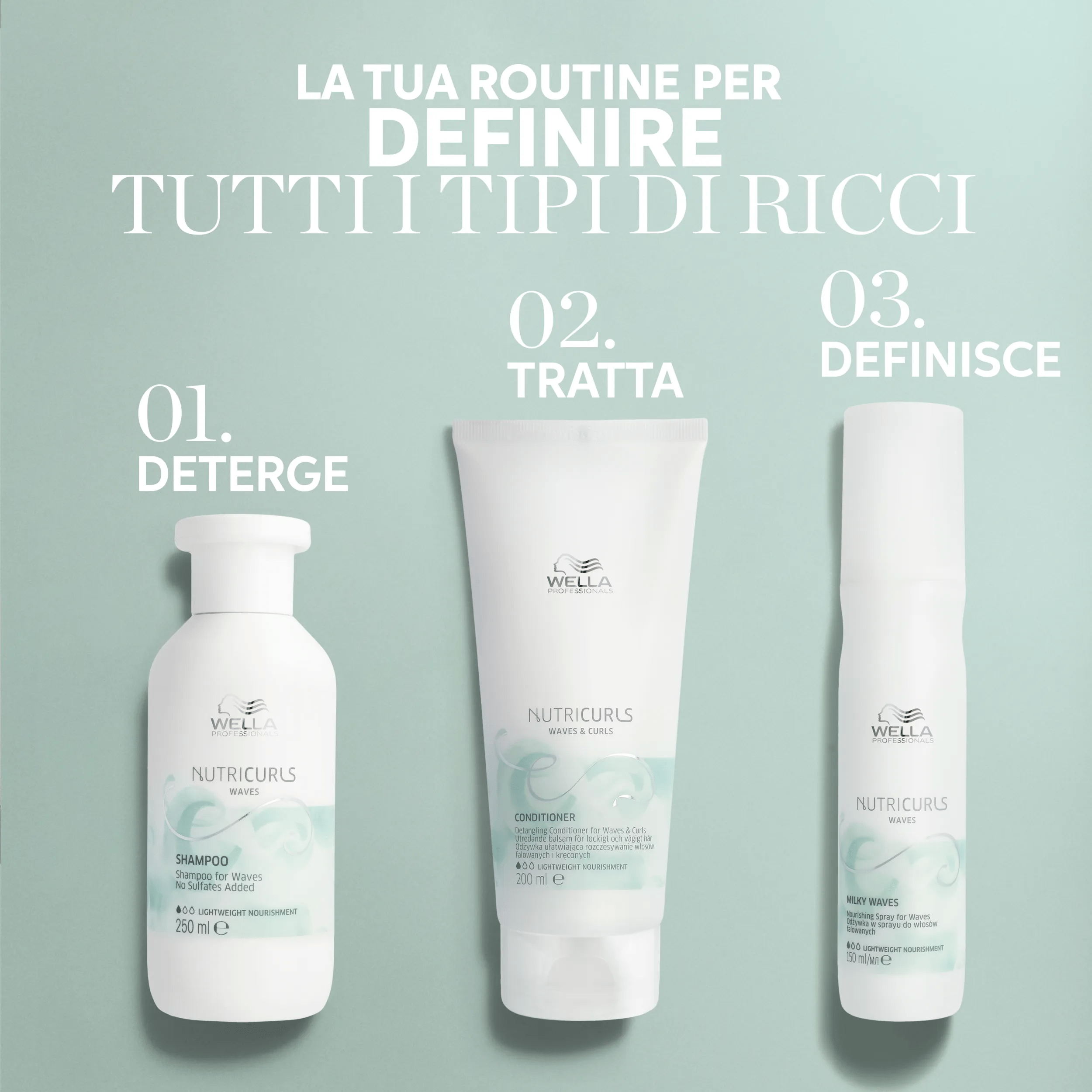  Regime per onde Wella NutriCurls: Detergere, Trattare, Definire.
