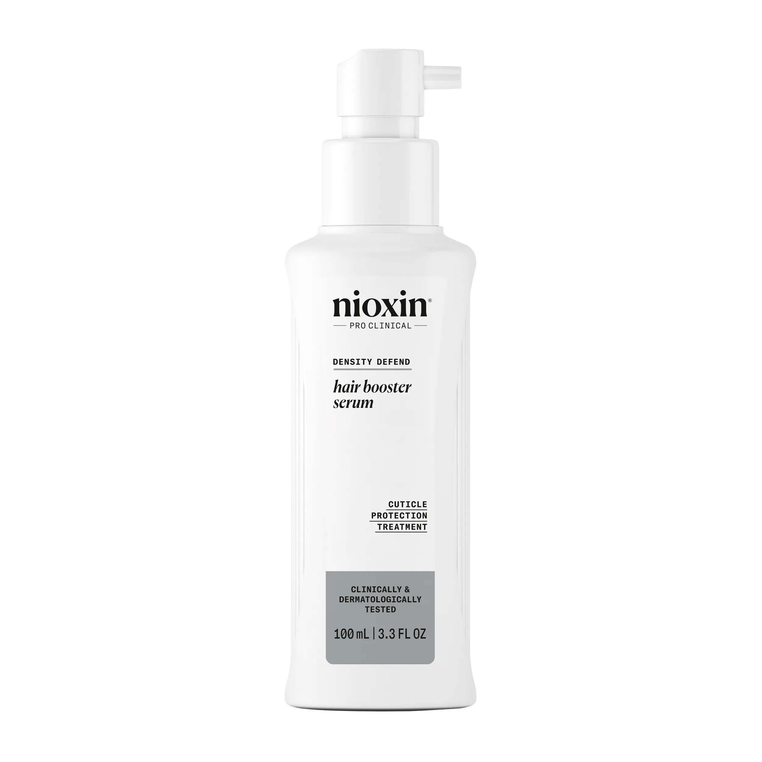 Nioxin hair booster serum bottle against white background