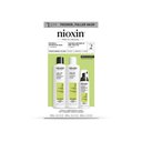 Nioxin full side system 2 conditioner, shampoo and hair thickening treatment bottles against white backgroumd