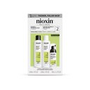 Nioxin full side system 2 conditioner, shampoo and hair thickening treatment bottles against white backgroumd