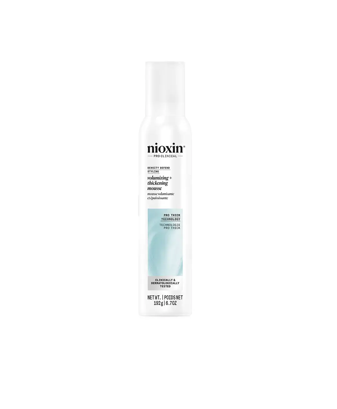 Nioxin volumizing + thickening mousse bottle against white background