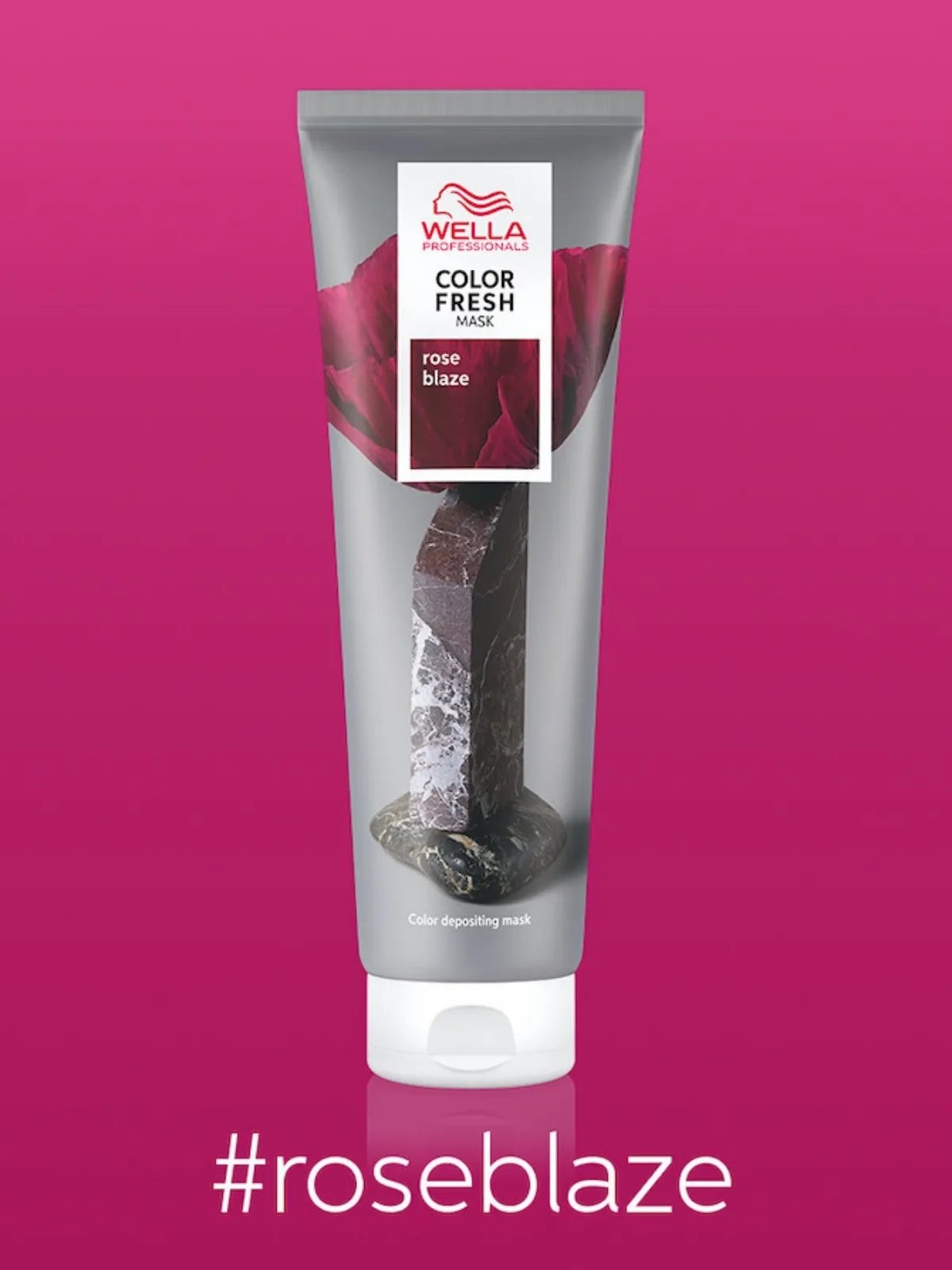 Color Fresh Mask in Rose Blaze on a pink background.