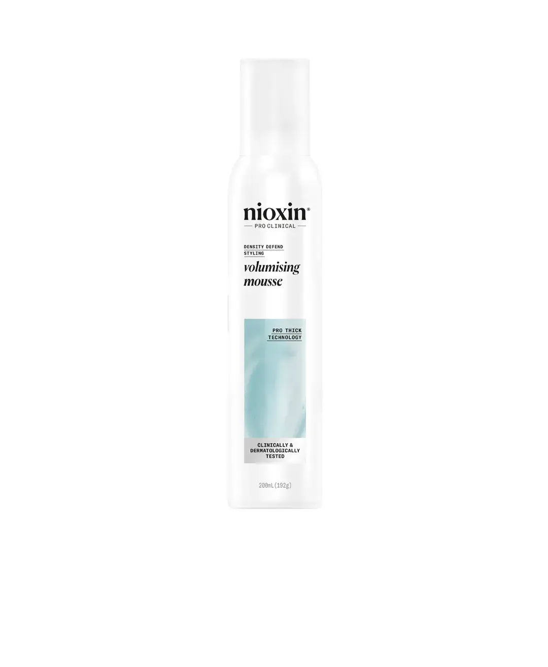 Nioxin volumising + thickening mousse bottle against white background