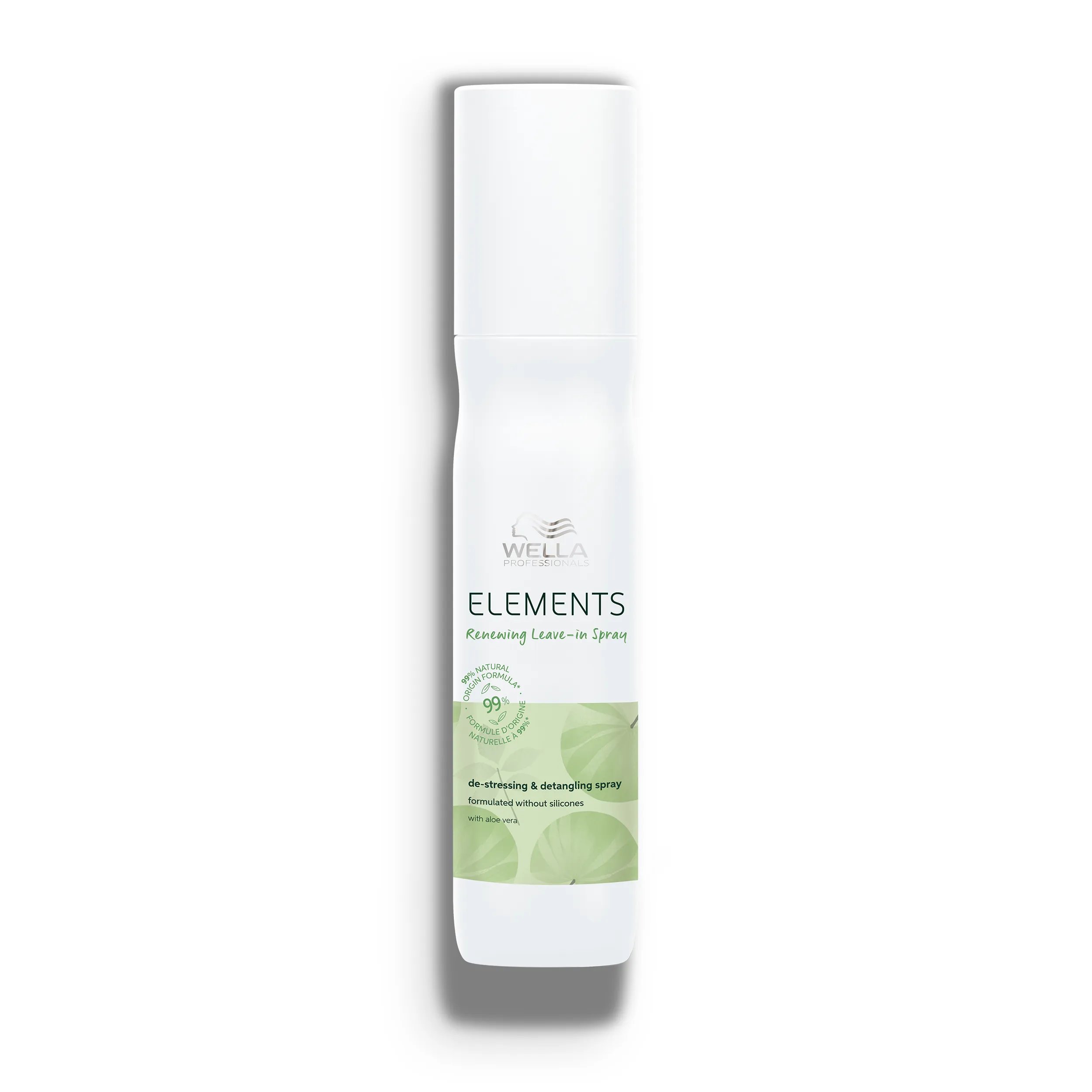 Packshot of Wella Professionals Elements Leave-In Mask - a white Bottle with green font and silver Wella logo.