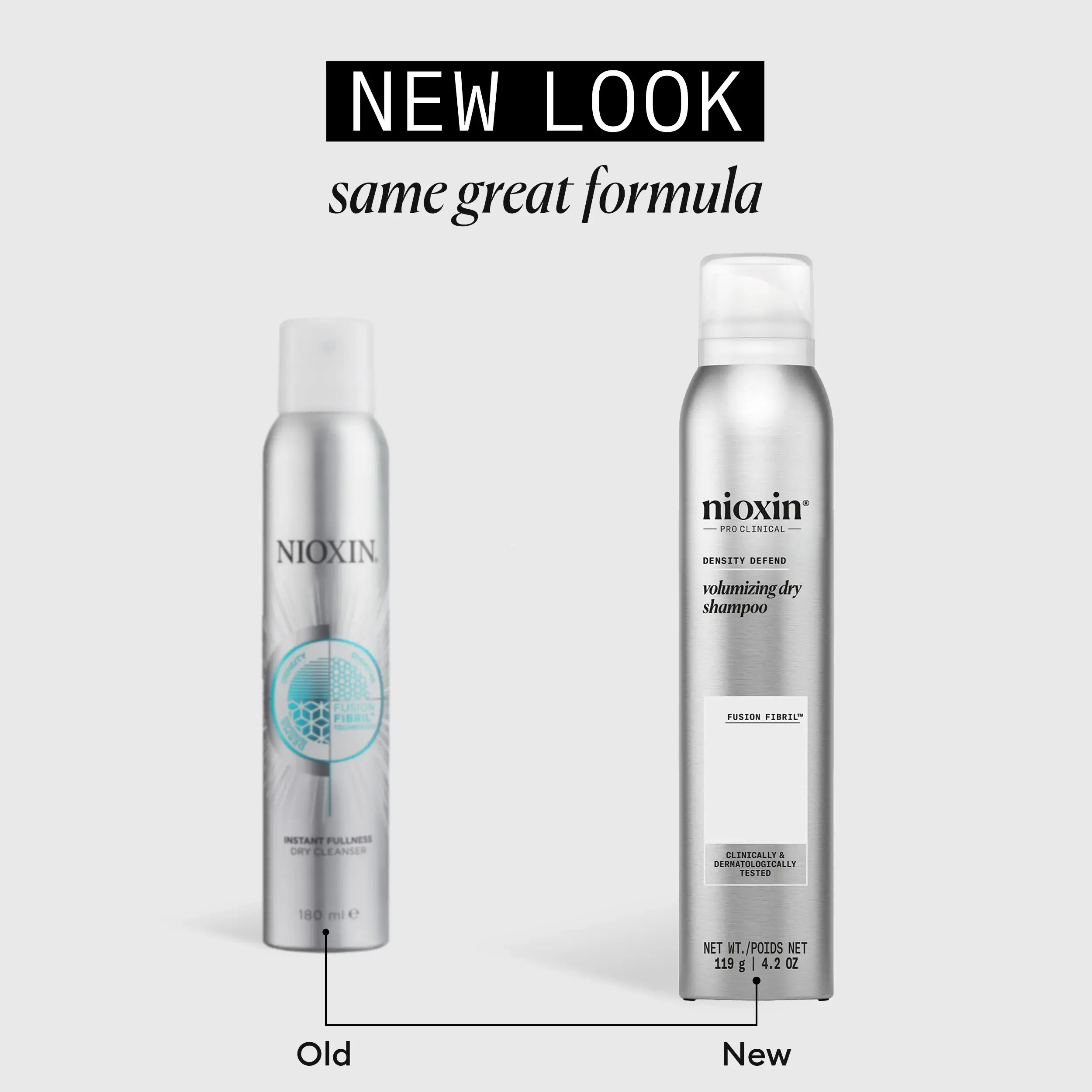 Nioxin Density Defend Volumising Dry Shampoo old and new bottle side by side