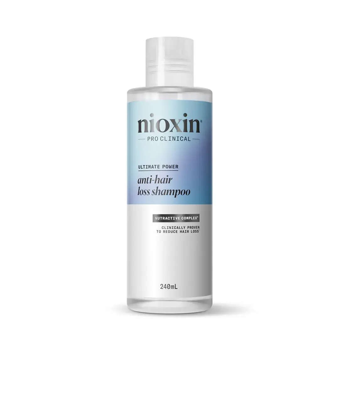 Flacone di Anti-Hair Loss Shampoo su sfondo bianco