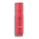 Packshot of Wella Professionals Invigo Brilliance Vibrant Color Shampoo for fine/normal hair - a red bottle with white font and a darker red Wella logo.
