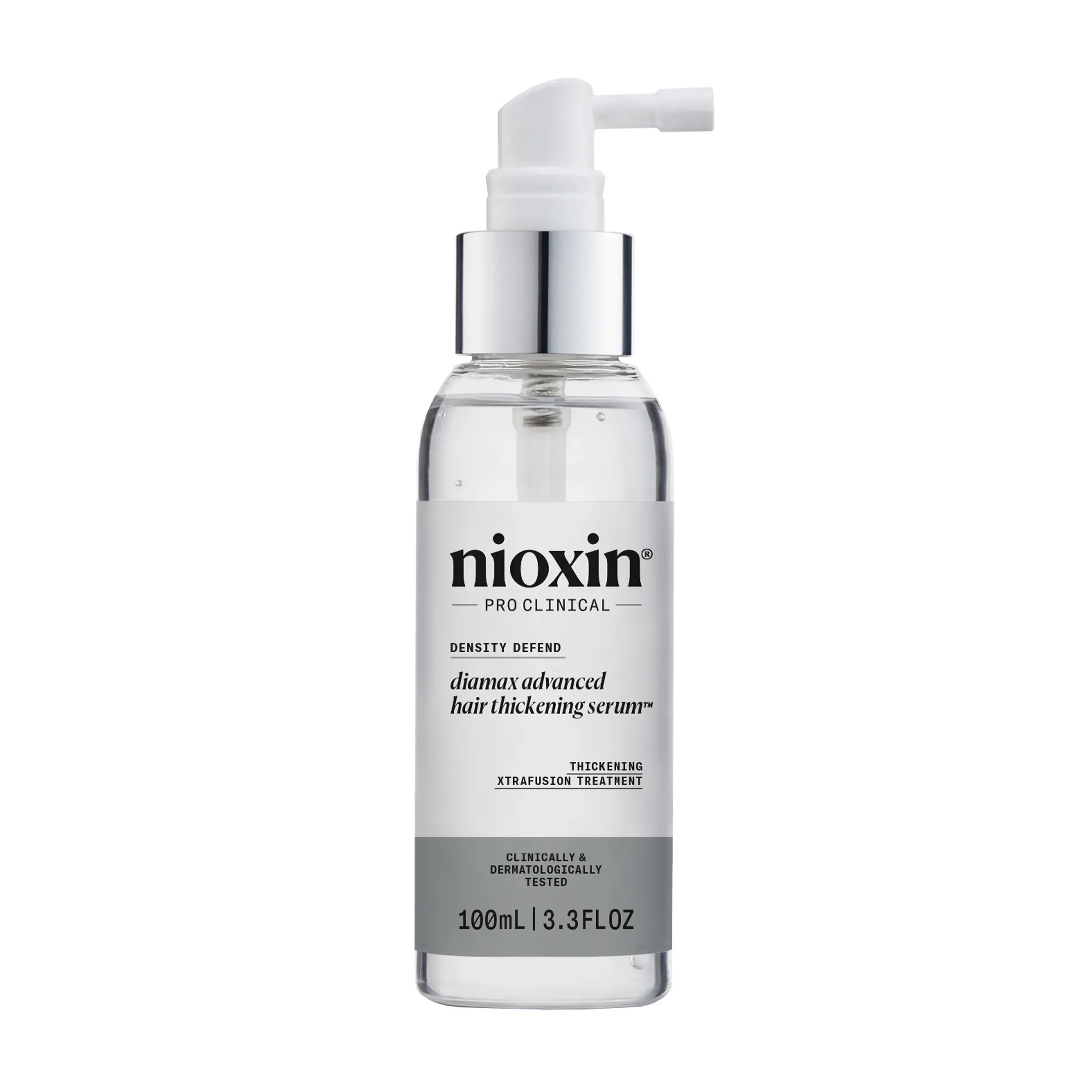 Nioxin Diamax Advanced Hair Thickening Serum bottle against white background