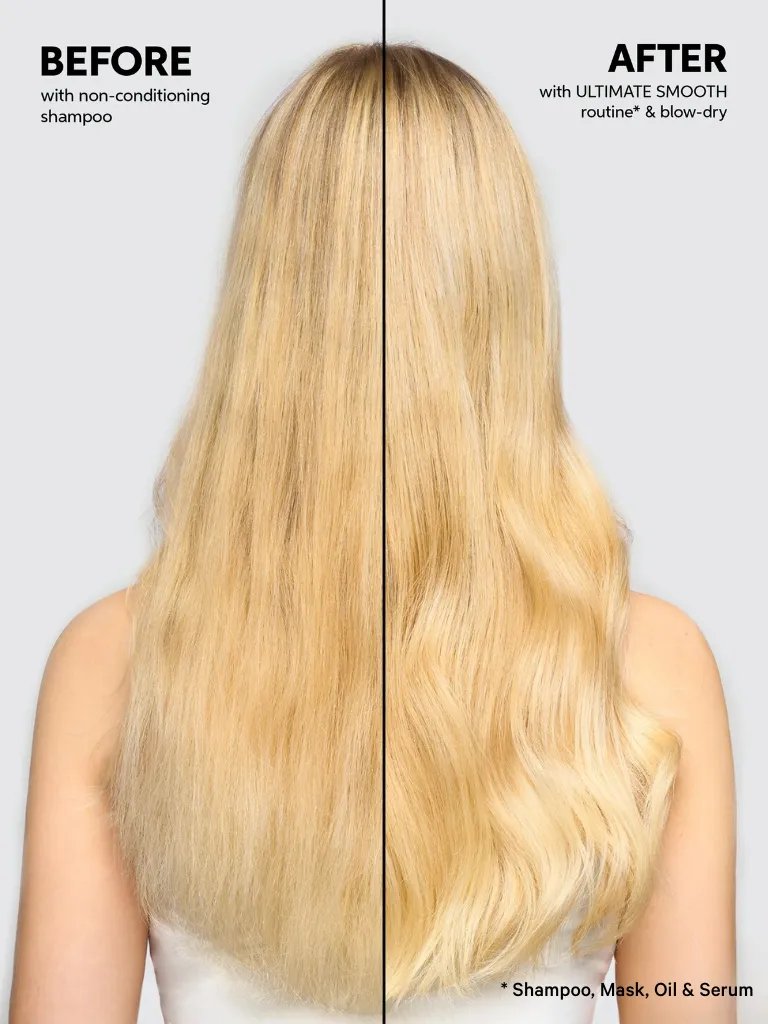 ULTIMATE REPAIR Miracle Hair Rescue and ULTIMATE SMOOTH Miracle Oil Serum on a wooden surface.