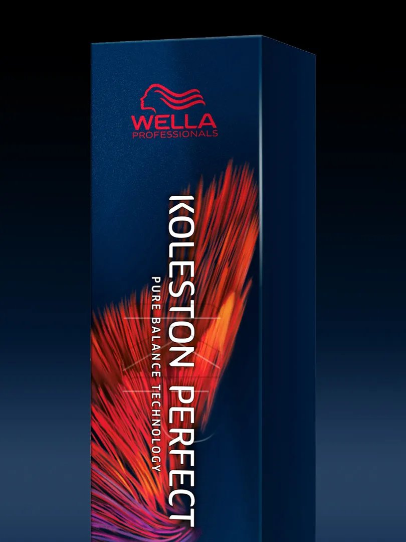 Model with a chocolate brown afro looks sideways on to the camera. They're holding up one of Wella's products to the camera.