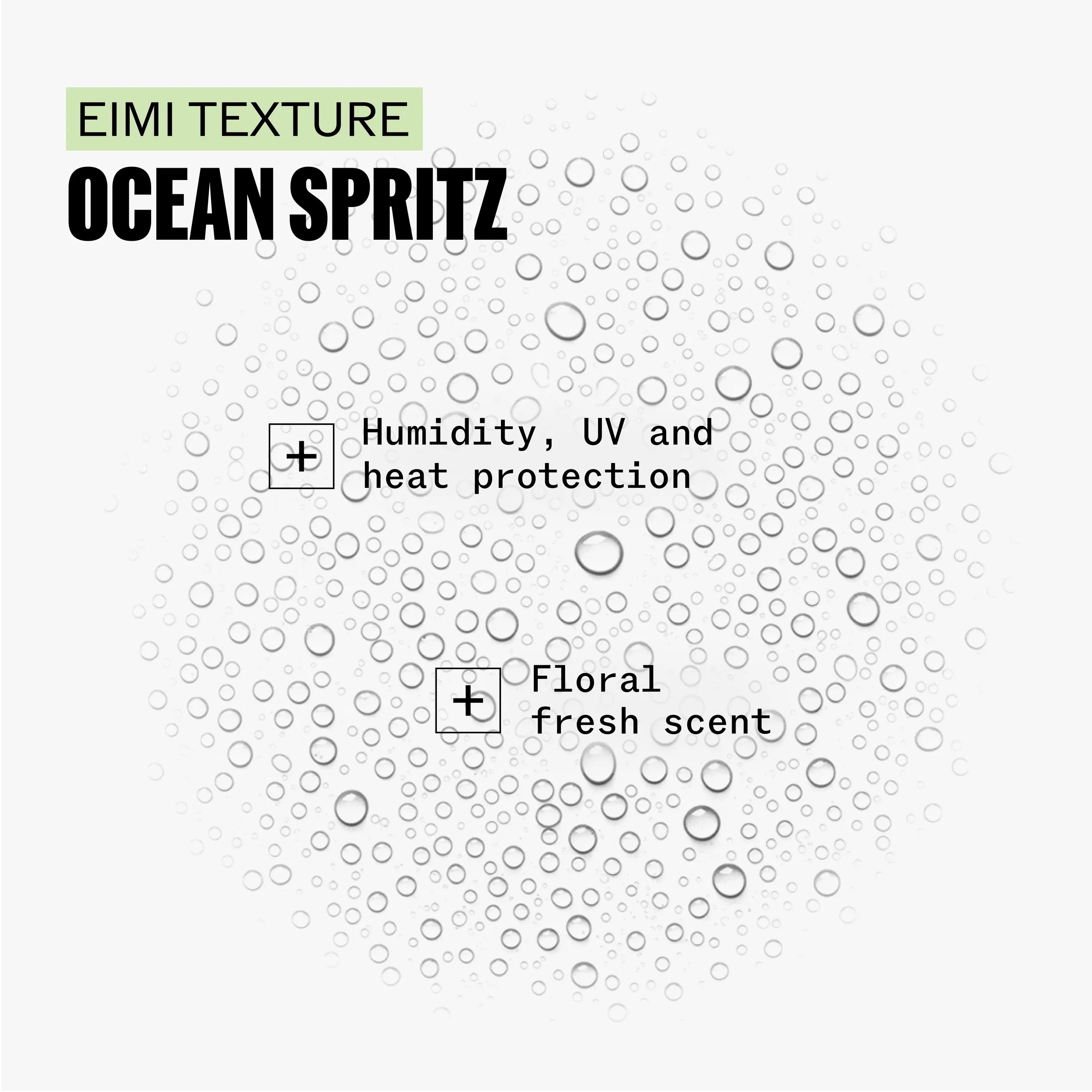 Gráfico que ilustra las características del spray de sal Wella EIMI Ocean Spritz.