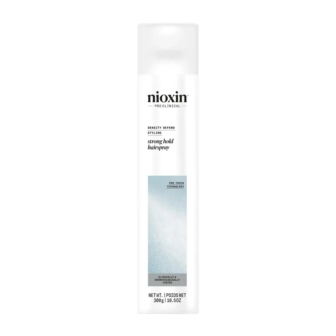 Nioxin strong hold hairspray against white background