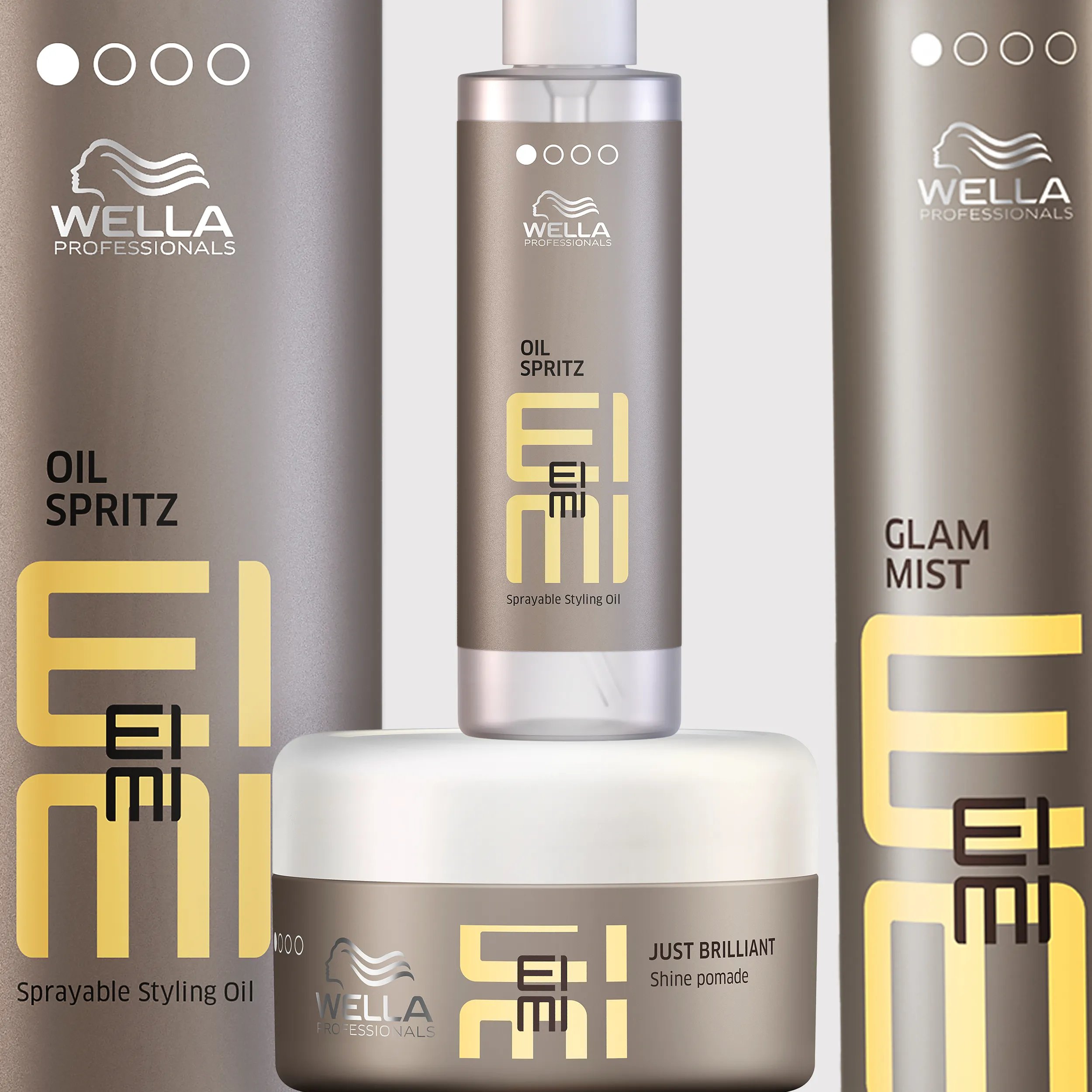 Wella EIMI Shine hair styling products.