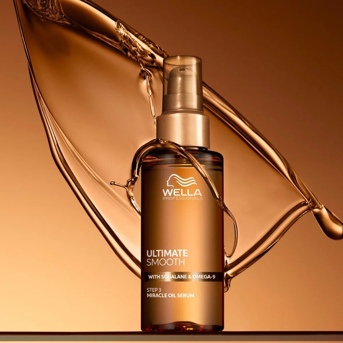 ULTIMATE SMOOTH Miracle Oil Serum on a gold surface.
