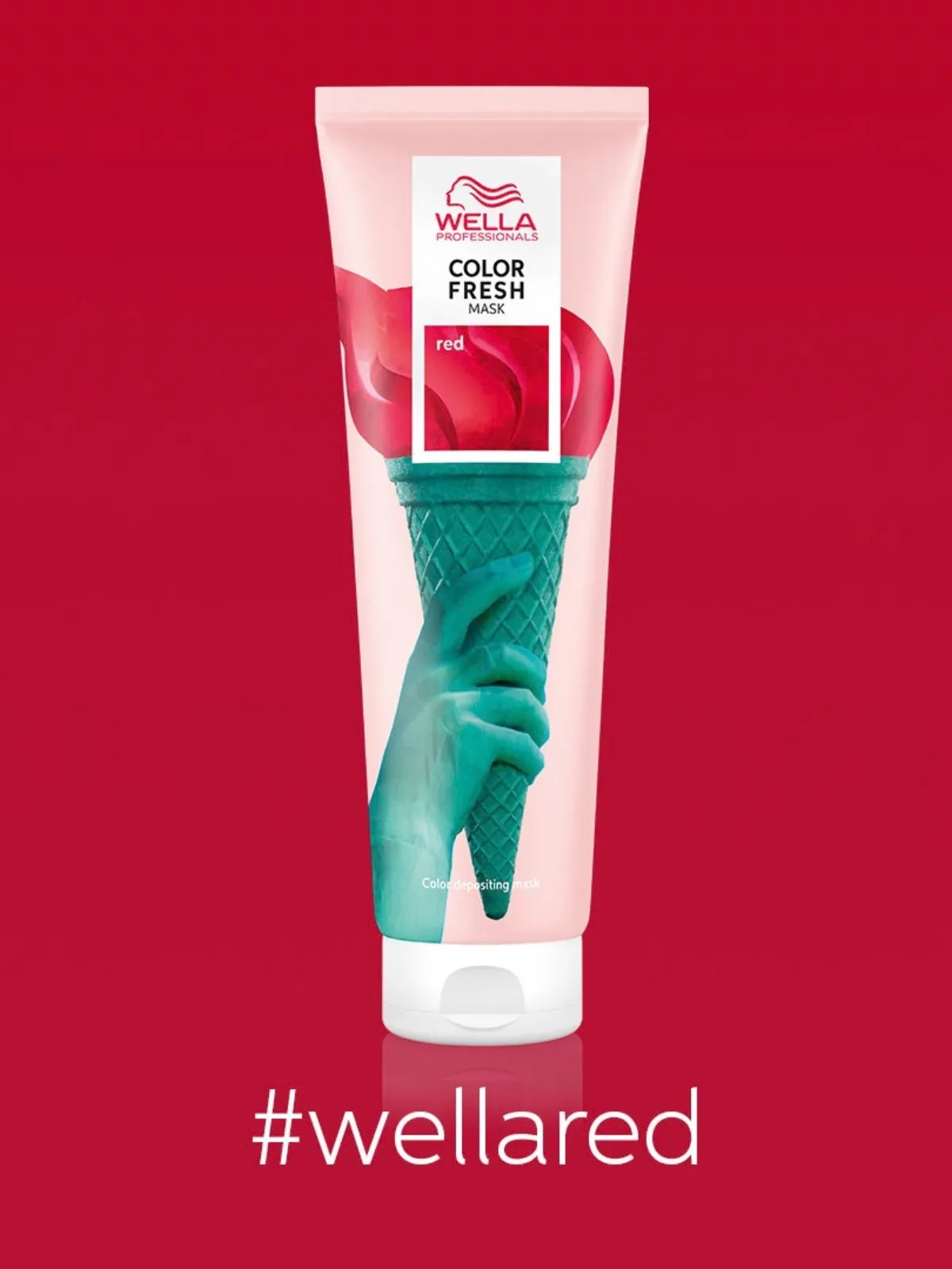 Color Fresh Mask in Red against a red backdrop.