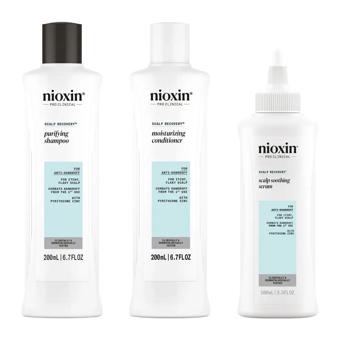 Nioxin Scalp Recovery Kit product in line against white background