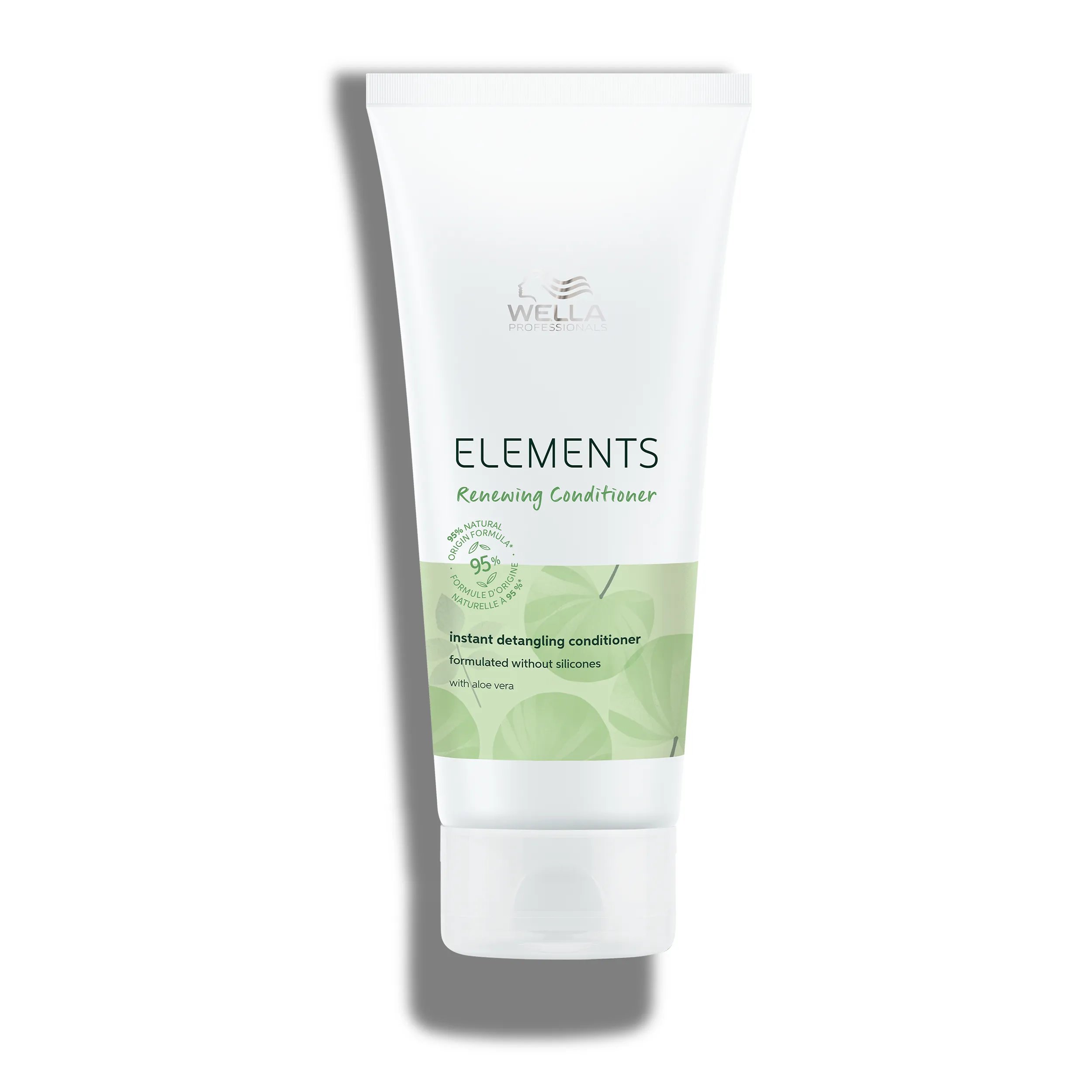 Packshot of Wella Professionals Elements Renewing Conditioner - a white bottle with green font and silver Wella logo.