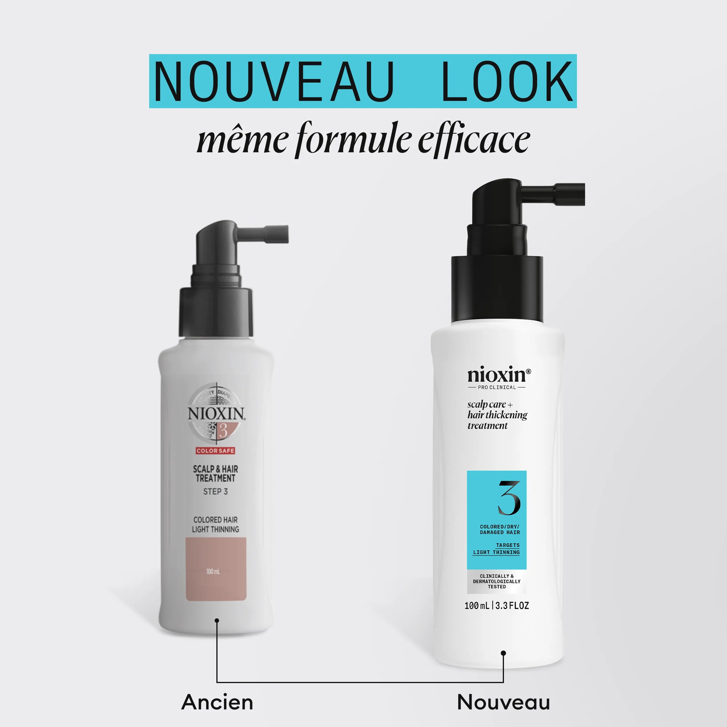 Nioxin System 3 Hair Thickening Treatment old and new packaging comparison