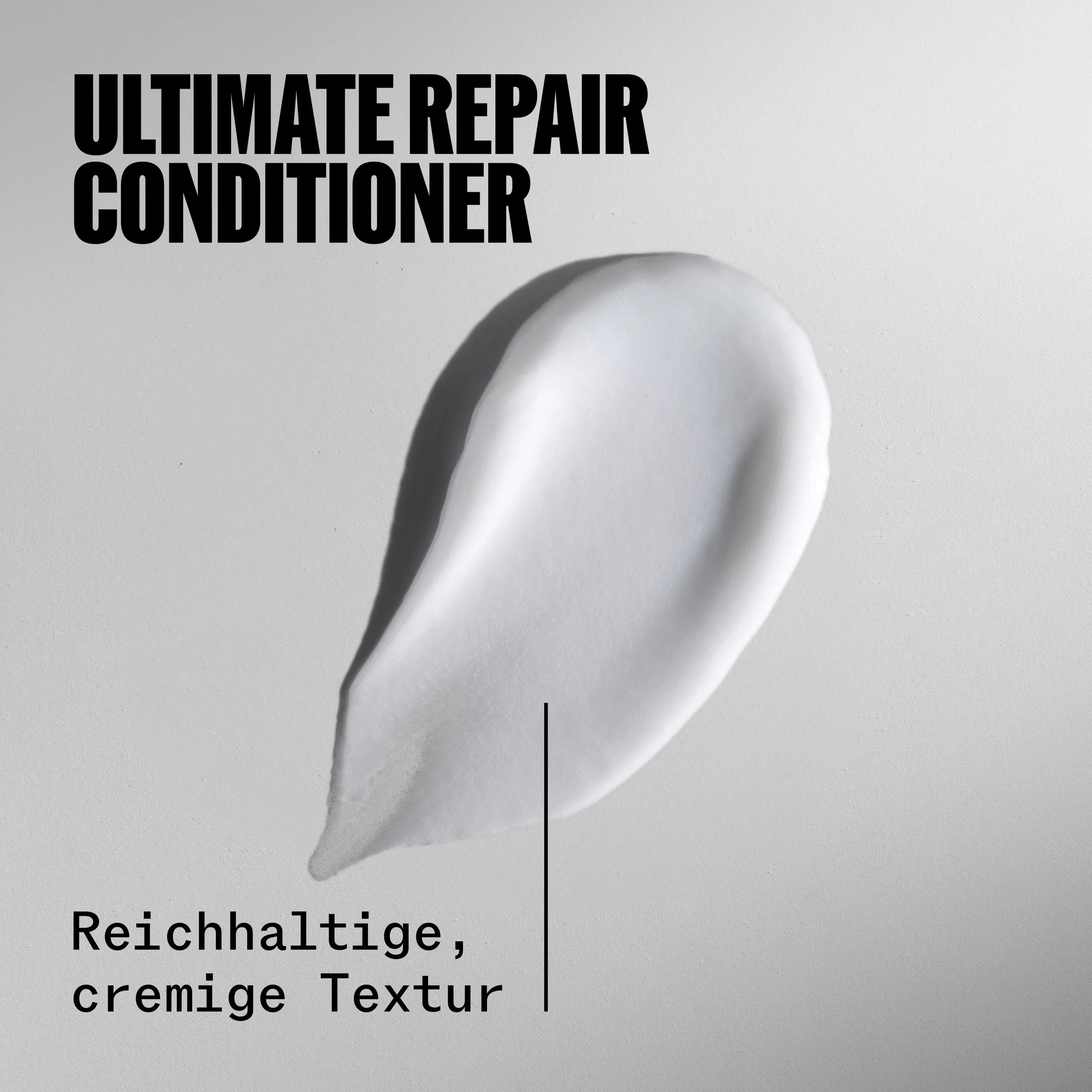 Drop of Ultimate Repair Conditioner. Text reads rich, creamy texture.