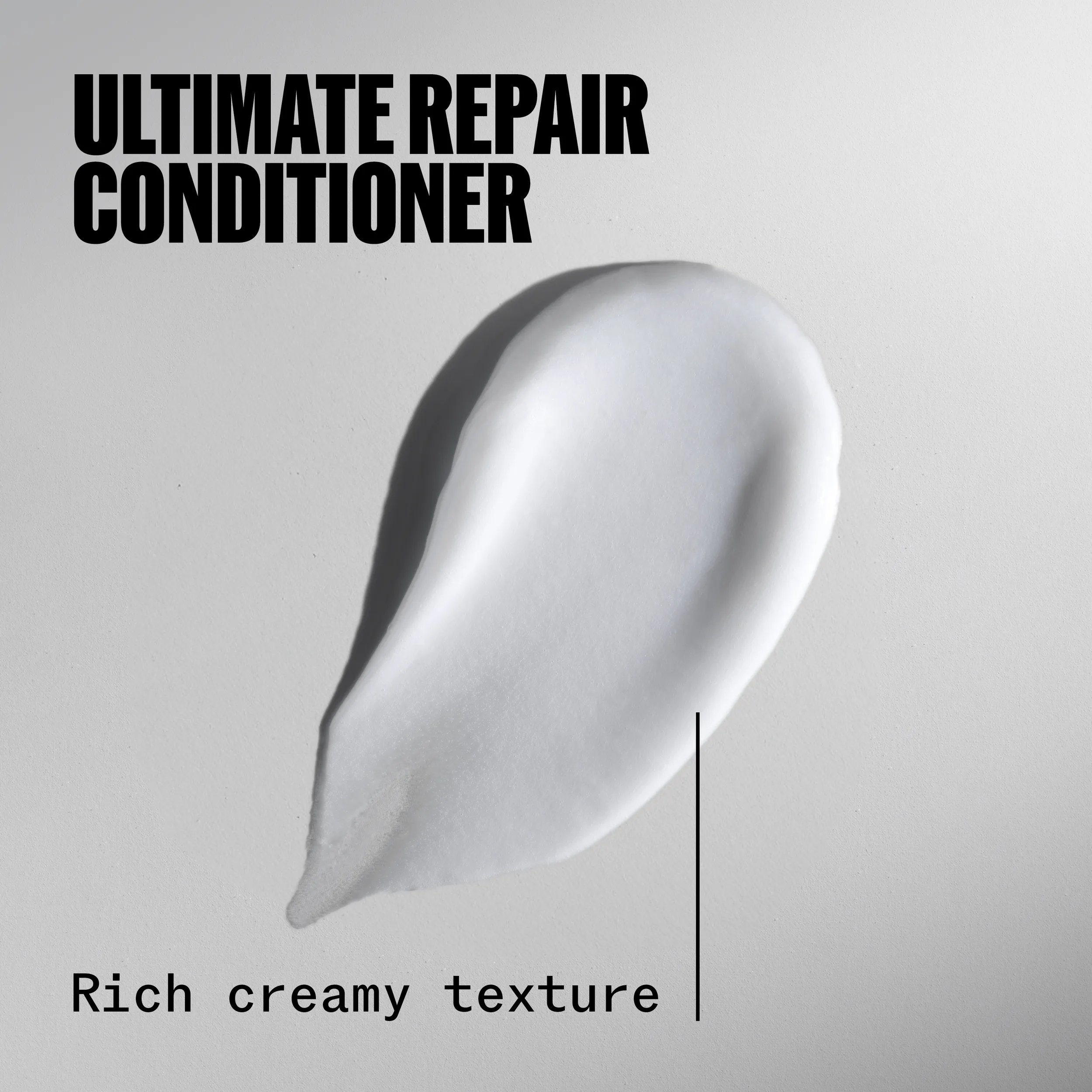 Drop of Ultimate Repair Conditioner. Text reads rich, creamy texture.