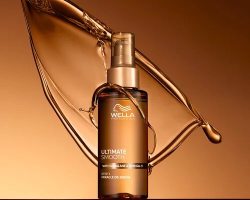 ULTIMATE SMOOTH Miracle Oil Serum on a golden background.