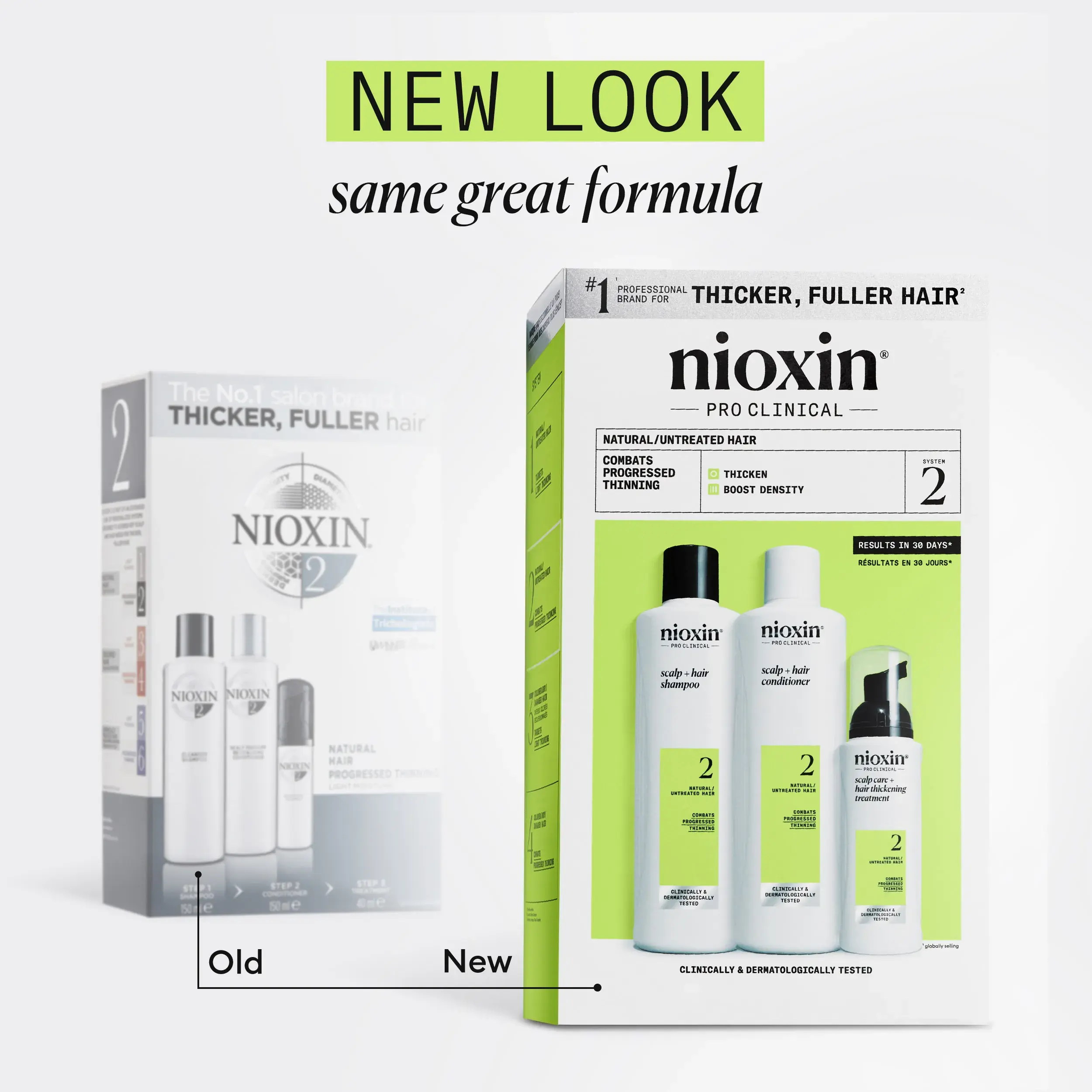 Nioxin System 2 old and new box against white background