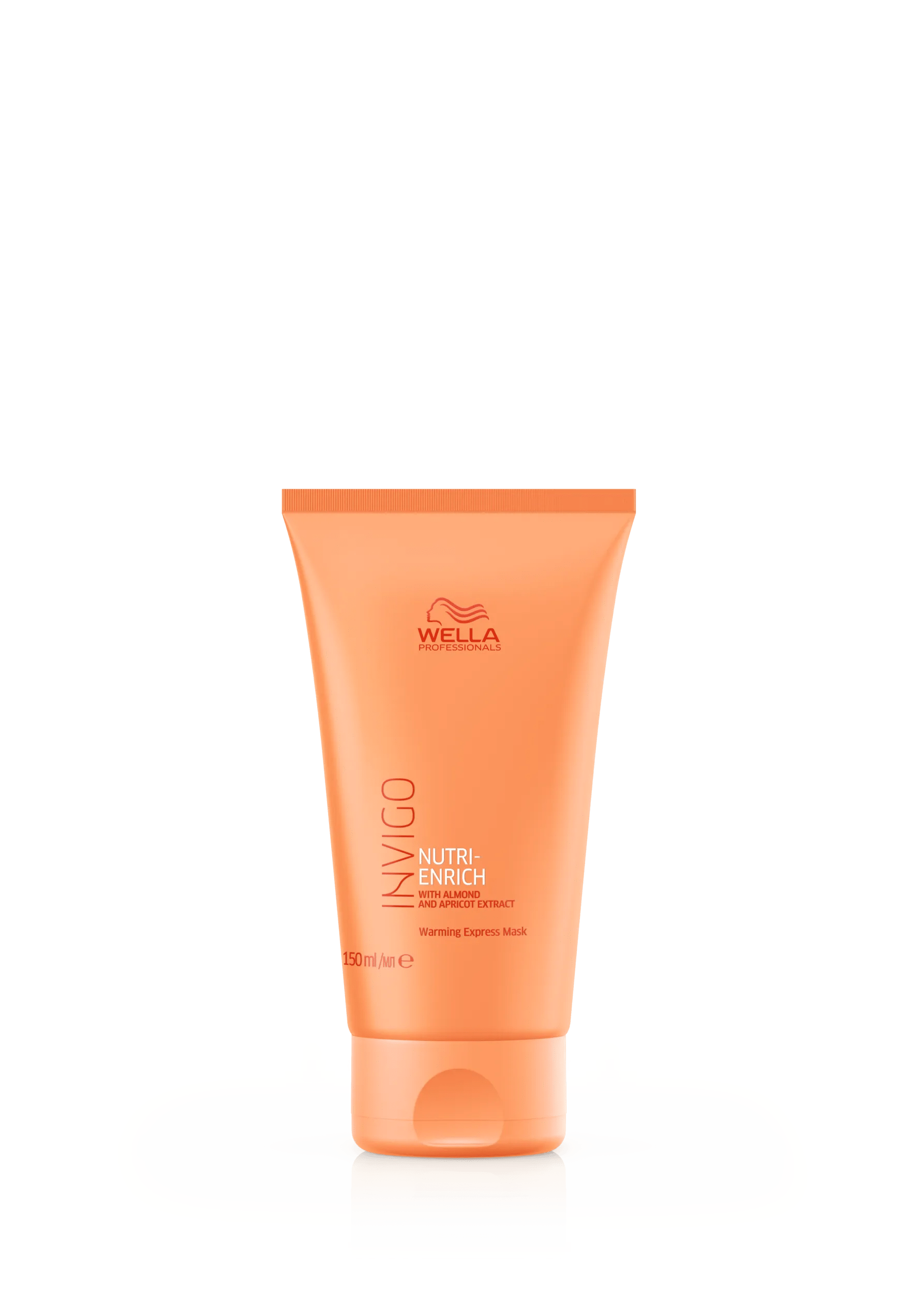 Pack shot of Invigo Nutri-Enrich warming express mask orange bottle with white Invigo logo