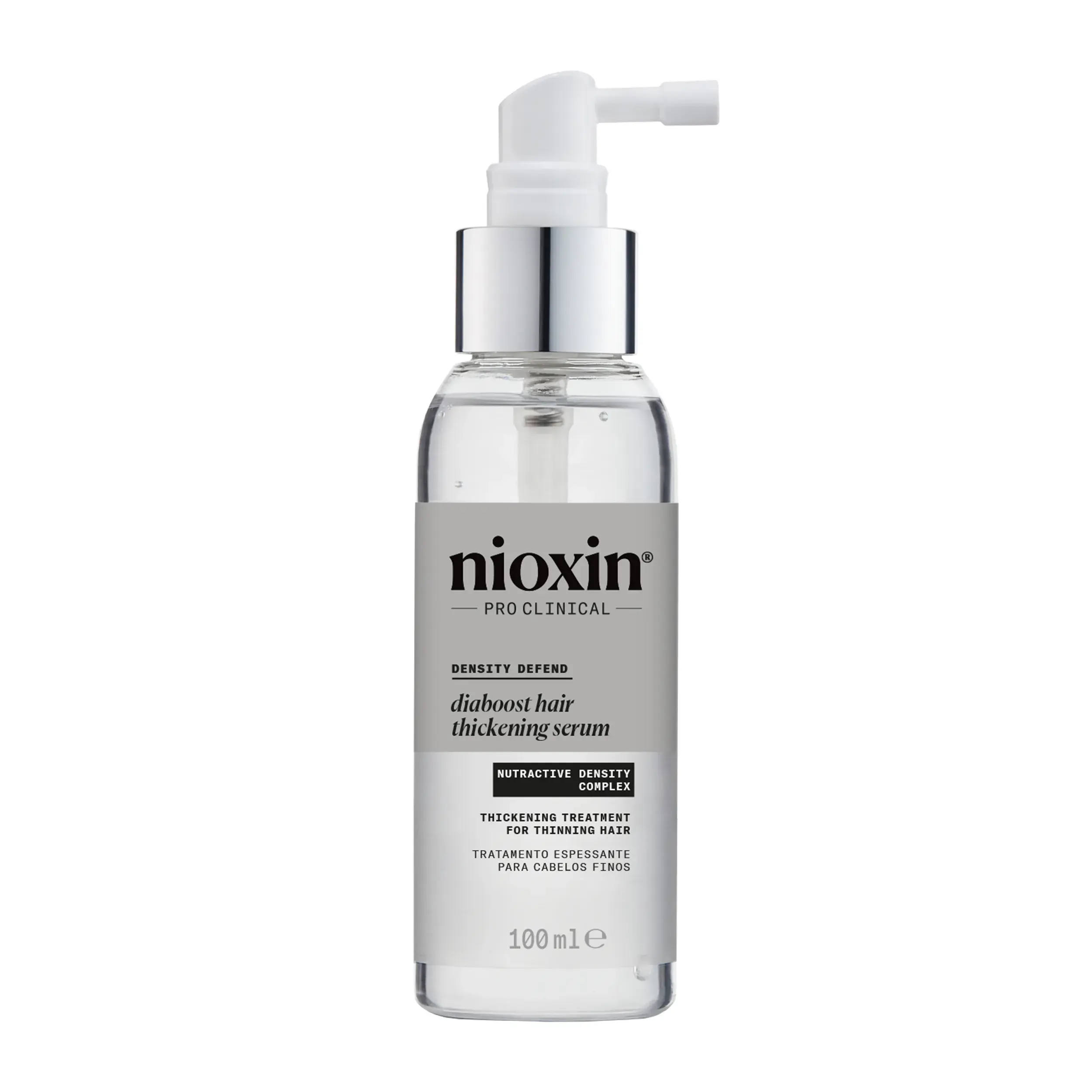 Flacone di Nioxin Diaboost Hair Thickening Serum su sfondo bianco