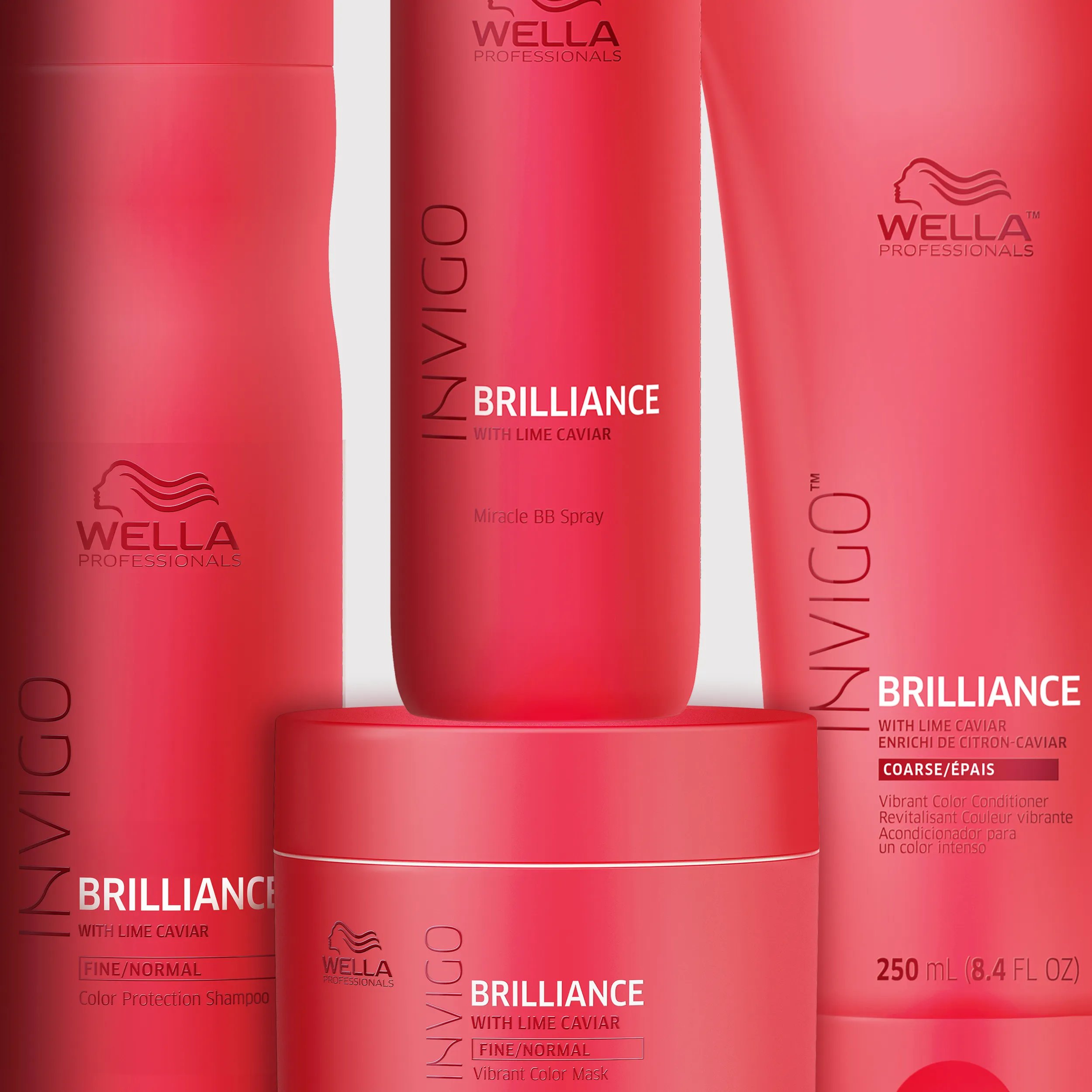 Image of Wella Professionals Invigo brilliance shampoo, conditioner and mask.