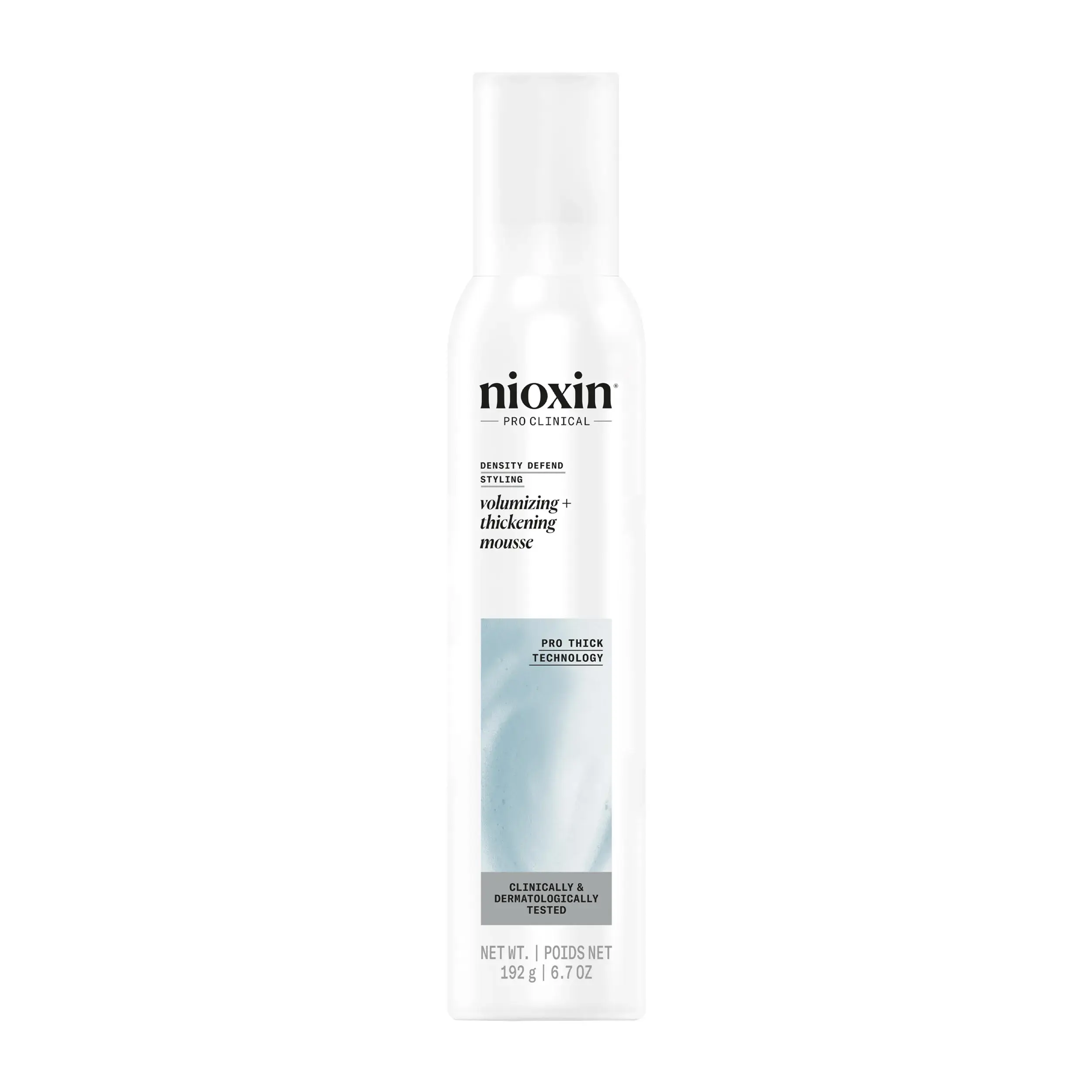 Nioxin volumizing + thickening mousse bottle against white background