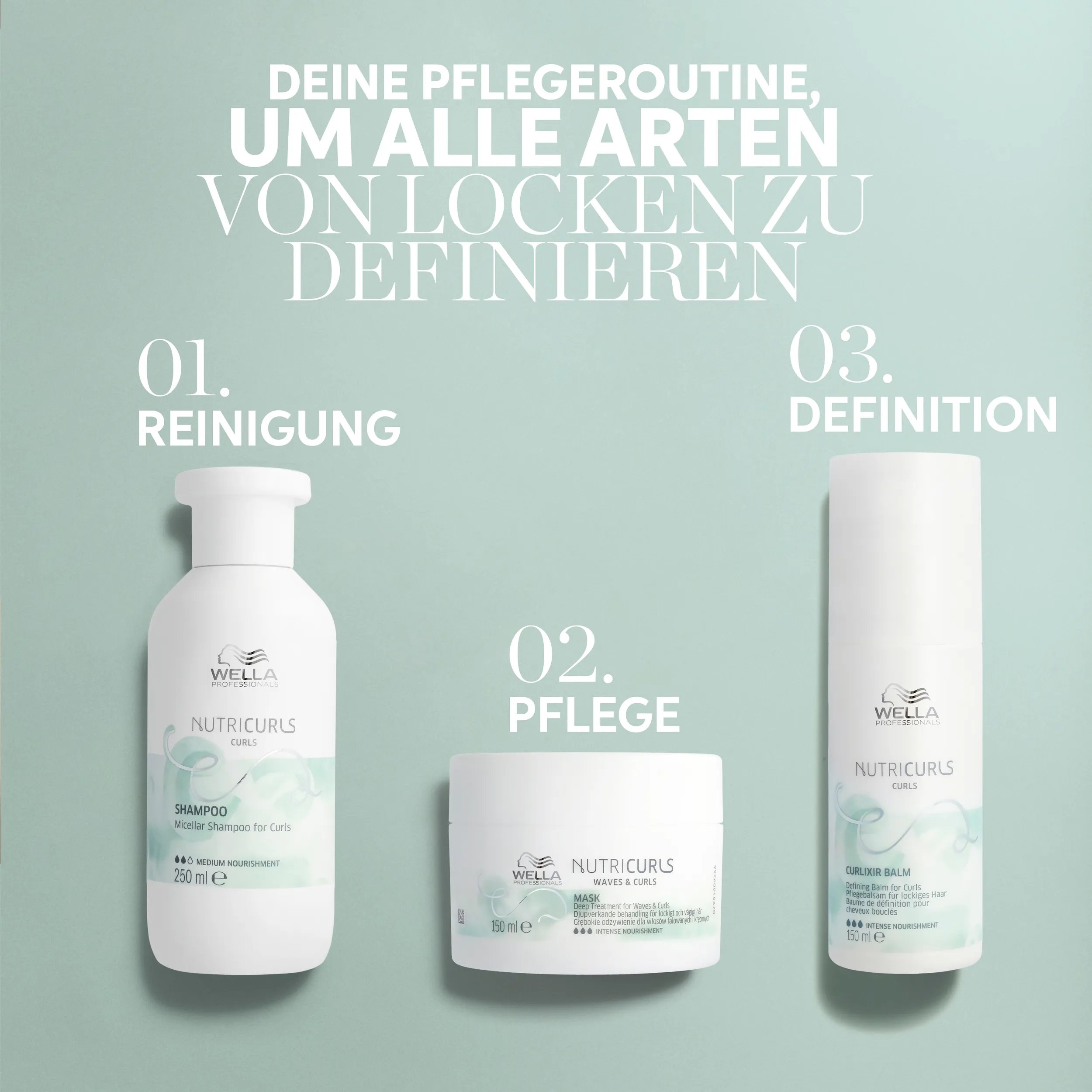 Wella NutriCurls wave regimen: Cleanse, Treat, Define.