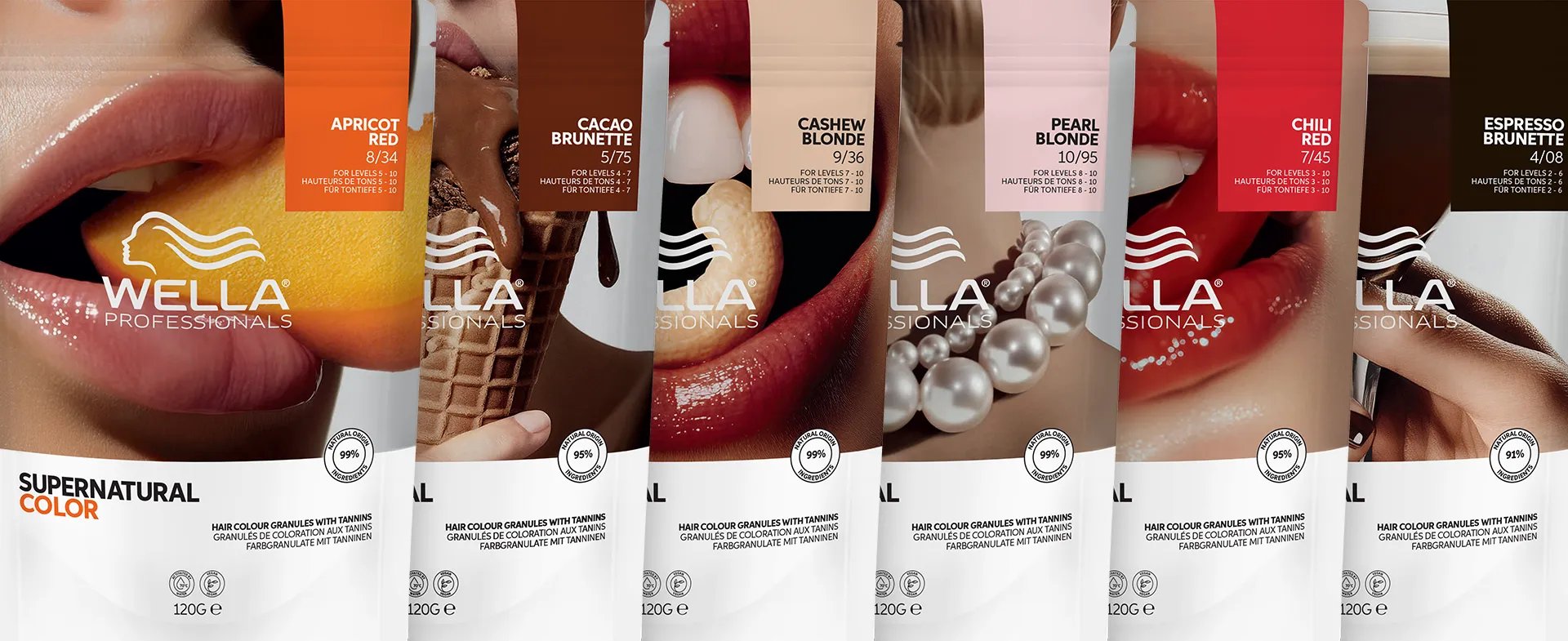 Προϊόντική εικόνα των Supernatural Color. Τα προϊόντα είναι το ένα δίπλα στο άλλο με τις συσκευασίες να φαίνονται καθαρά.