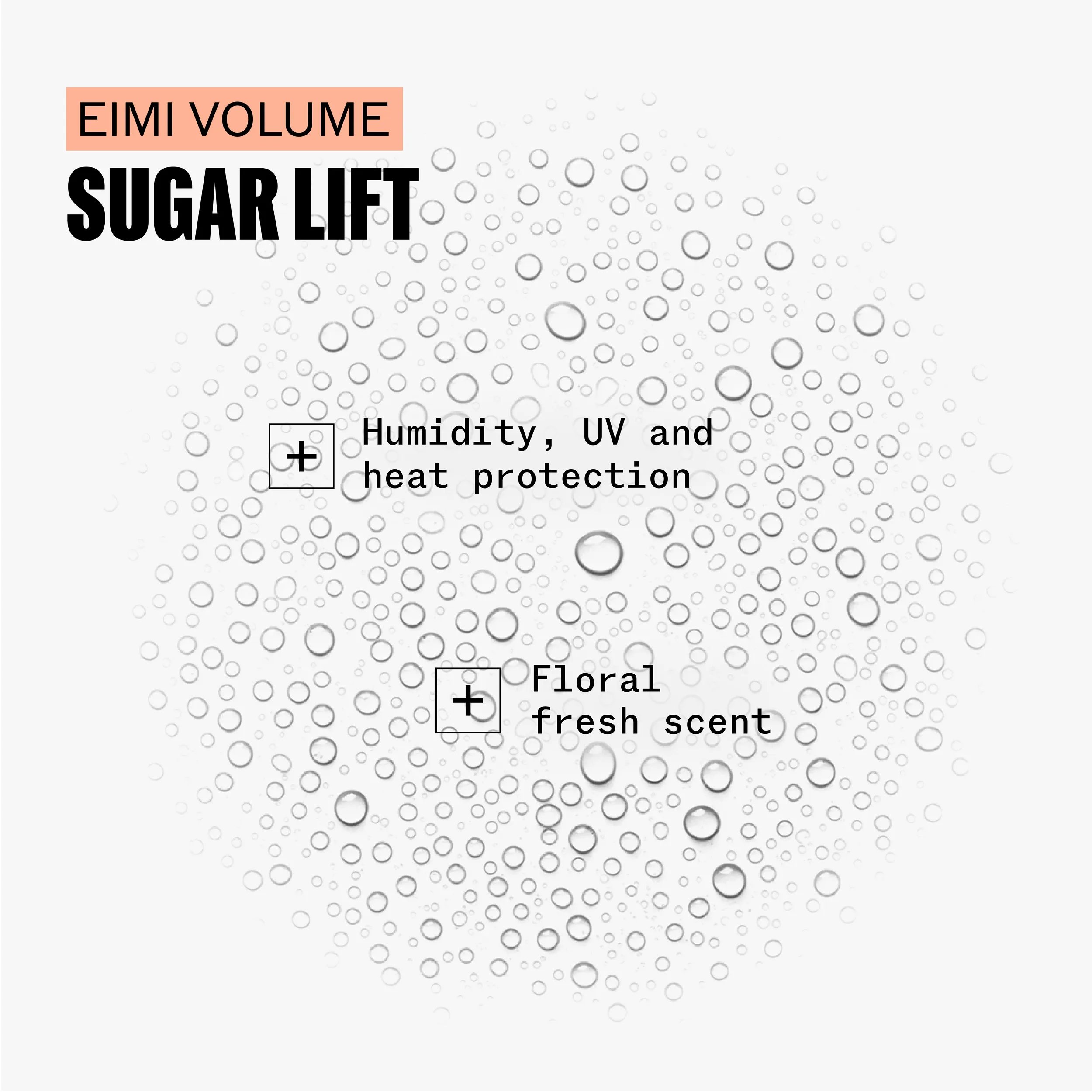 Three Wella EIMI hair styling products, Extra Volume mousse, Dry Me dry shampoo, and Sugar Lift spray, arranged closely together on a gray background.