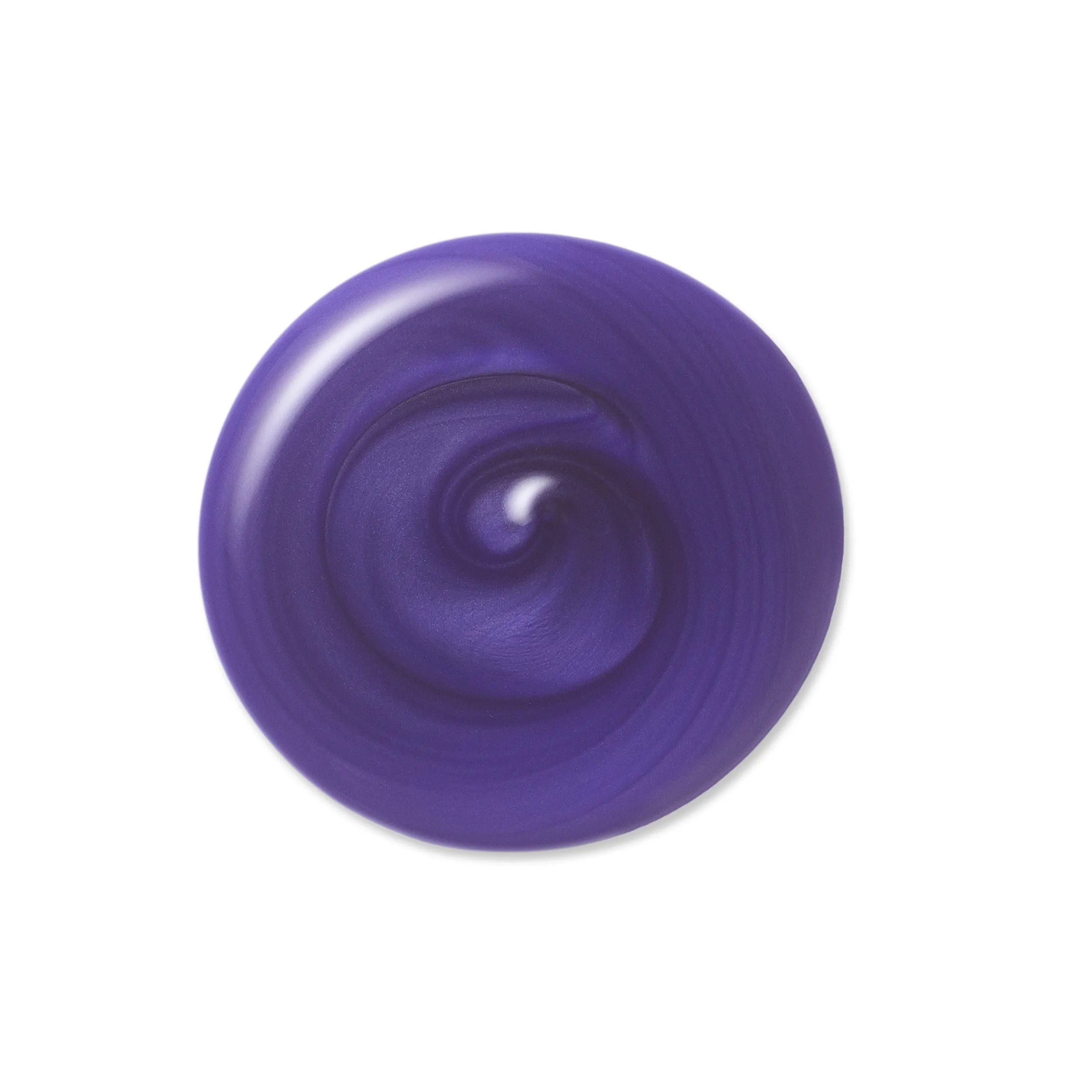 Close-up photograph of a purple circular blob of Invigo blonde recharge shampoo fon a white bakground.