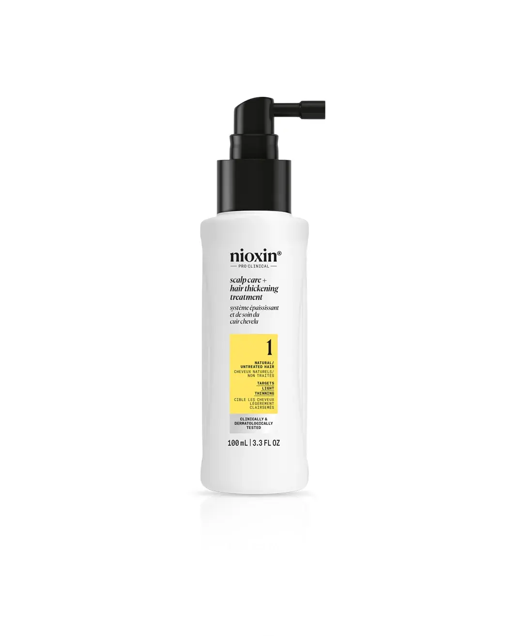 Nioxin System 1 Hair Thickening Treatment bottle against white background