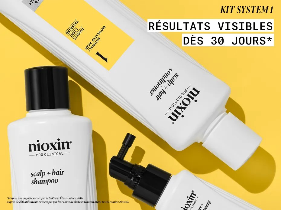 Nioxin System Kit 1 products laid down on yellow background