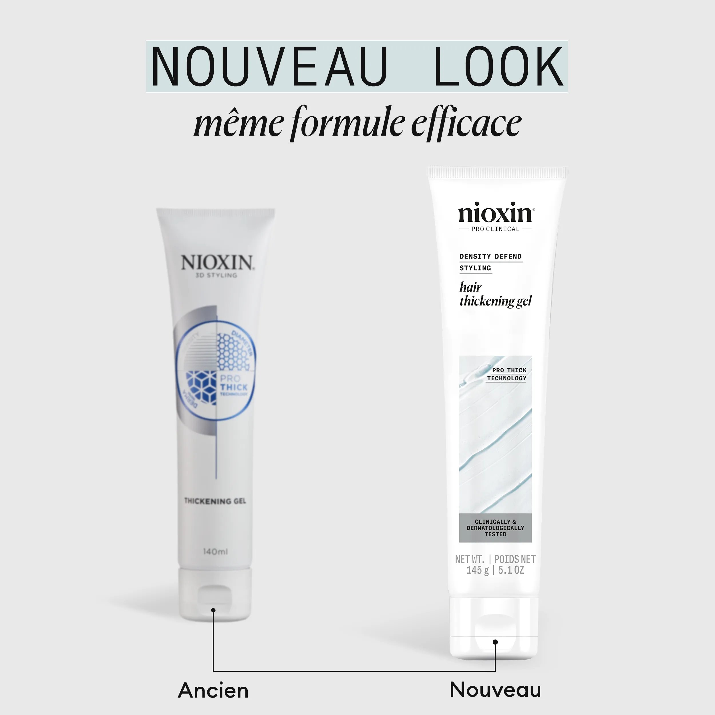 Nioxin Hair Thickening Gel new and old bottle side by side comparison