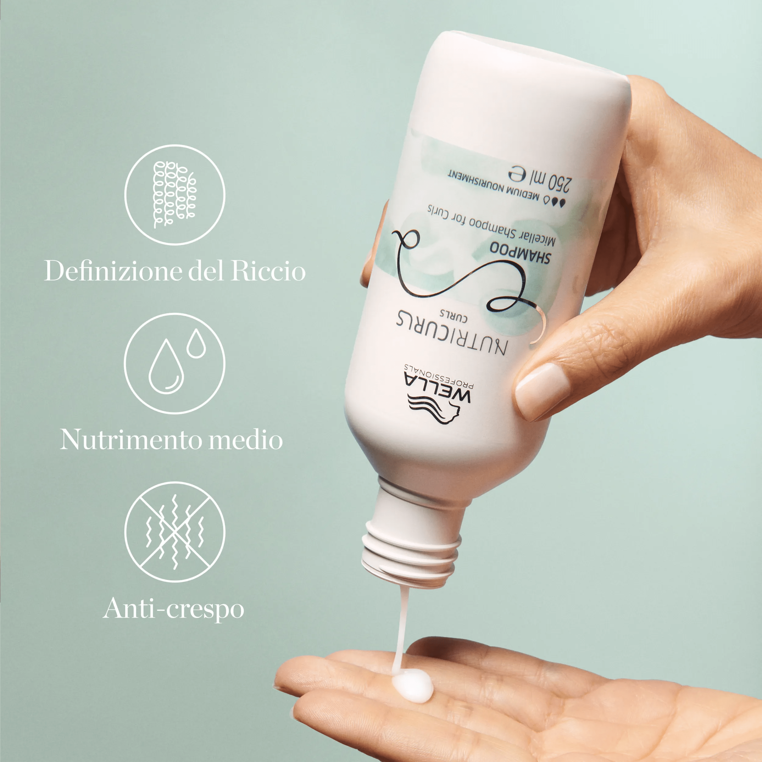 Wella NutriCurls Shampoo con icone di Definizione dei ricci, Nutrimento medio e Anti-crespo.