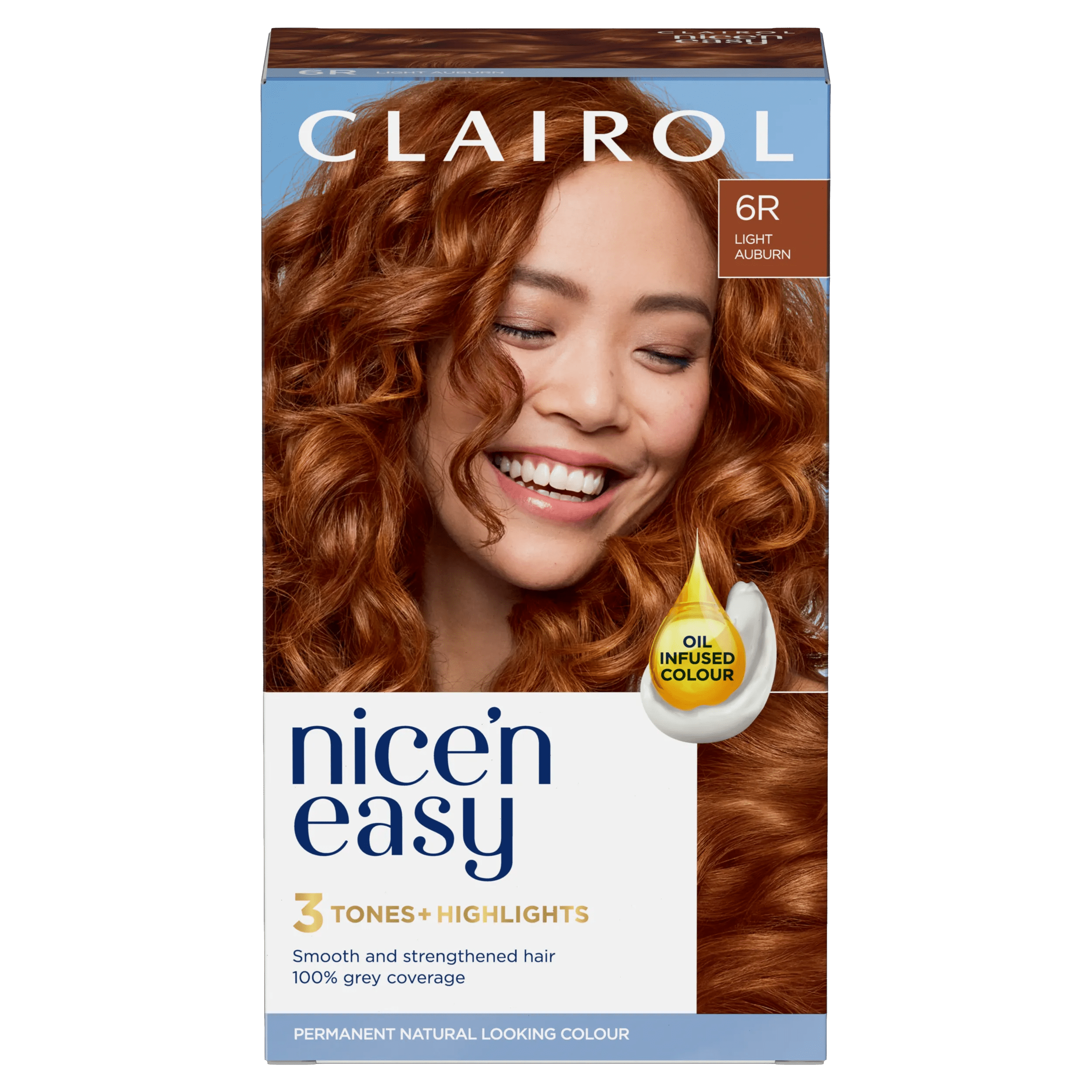 Nice'n Easy permanent hair dye in colour '6R Light Auburn'