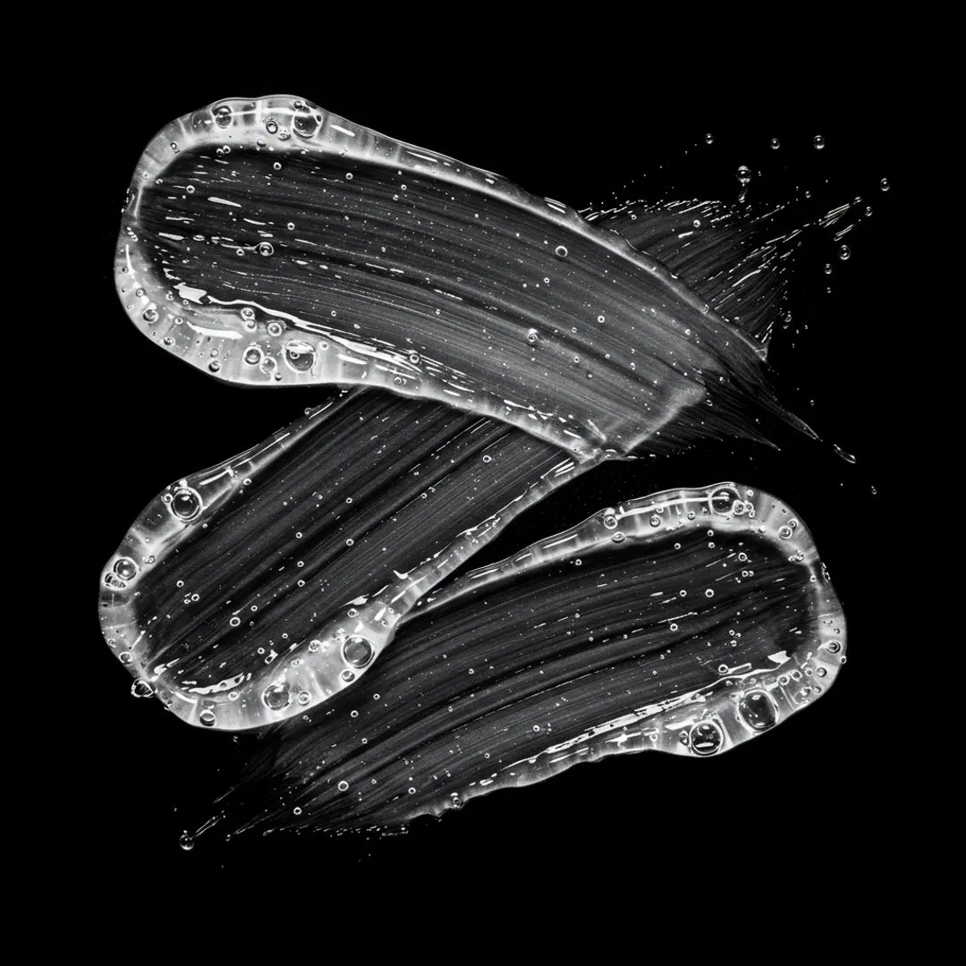 Image of clear gel smeared against black background. 